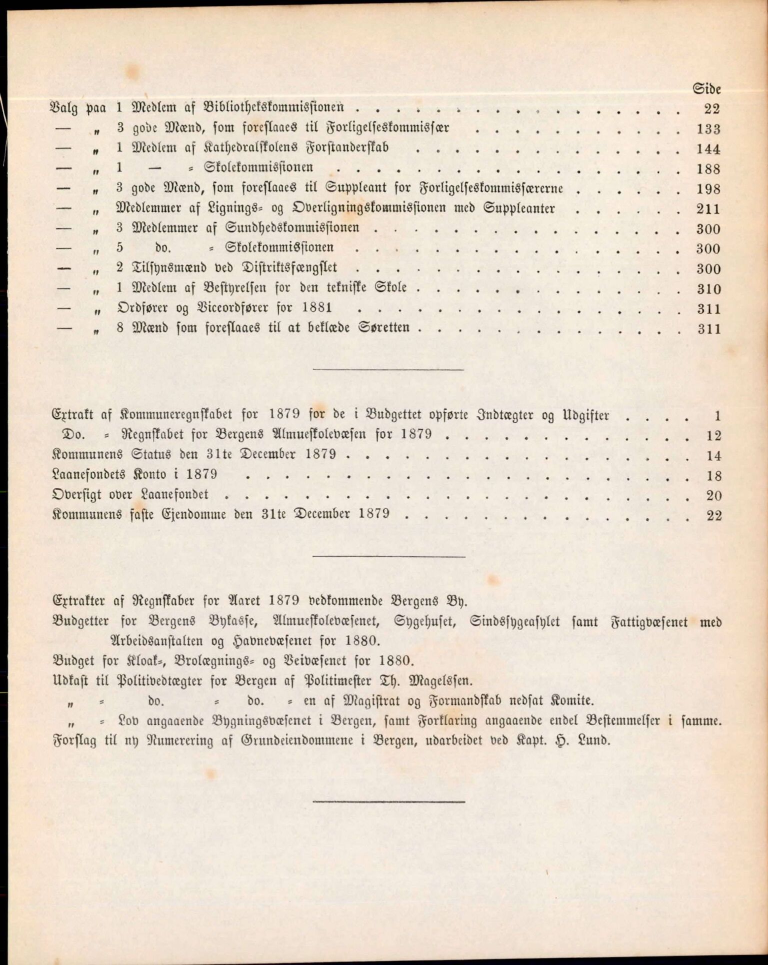 Bergen kommune. Formannskapet, BBA/A-0003/Ad/L0035: Bergens Kommuneforhandlinger, 1880