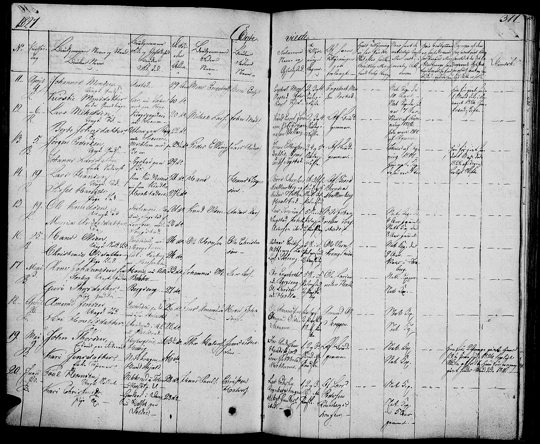 Ringsaker prestekontor, AV/SAH-PREST-014/L/La/L0004: Parish register (copy) no. 4, 1827-1838, p. 311