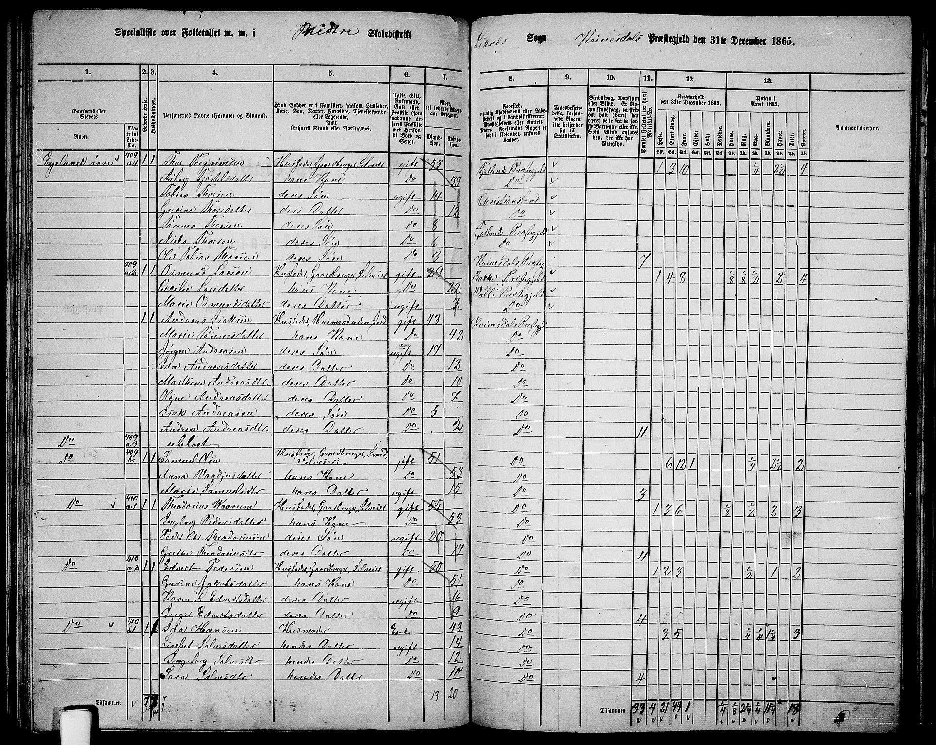 RA, 1865 census for Kvinesdal, 1865, p. 116