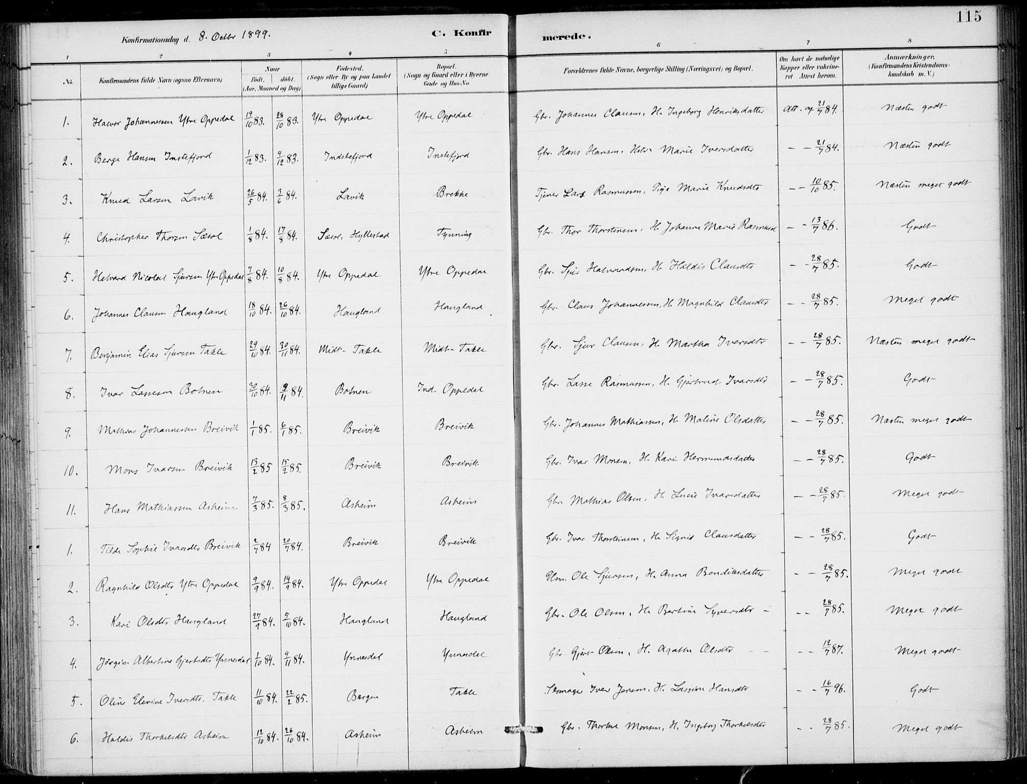 Gulen sokneprestembete, AV/SAB-A-80201/H/Haa/Haac/L0002: Parish register (official) no. C  2, 1882-1914, p. 115