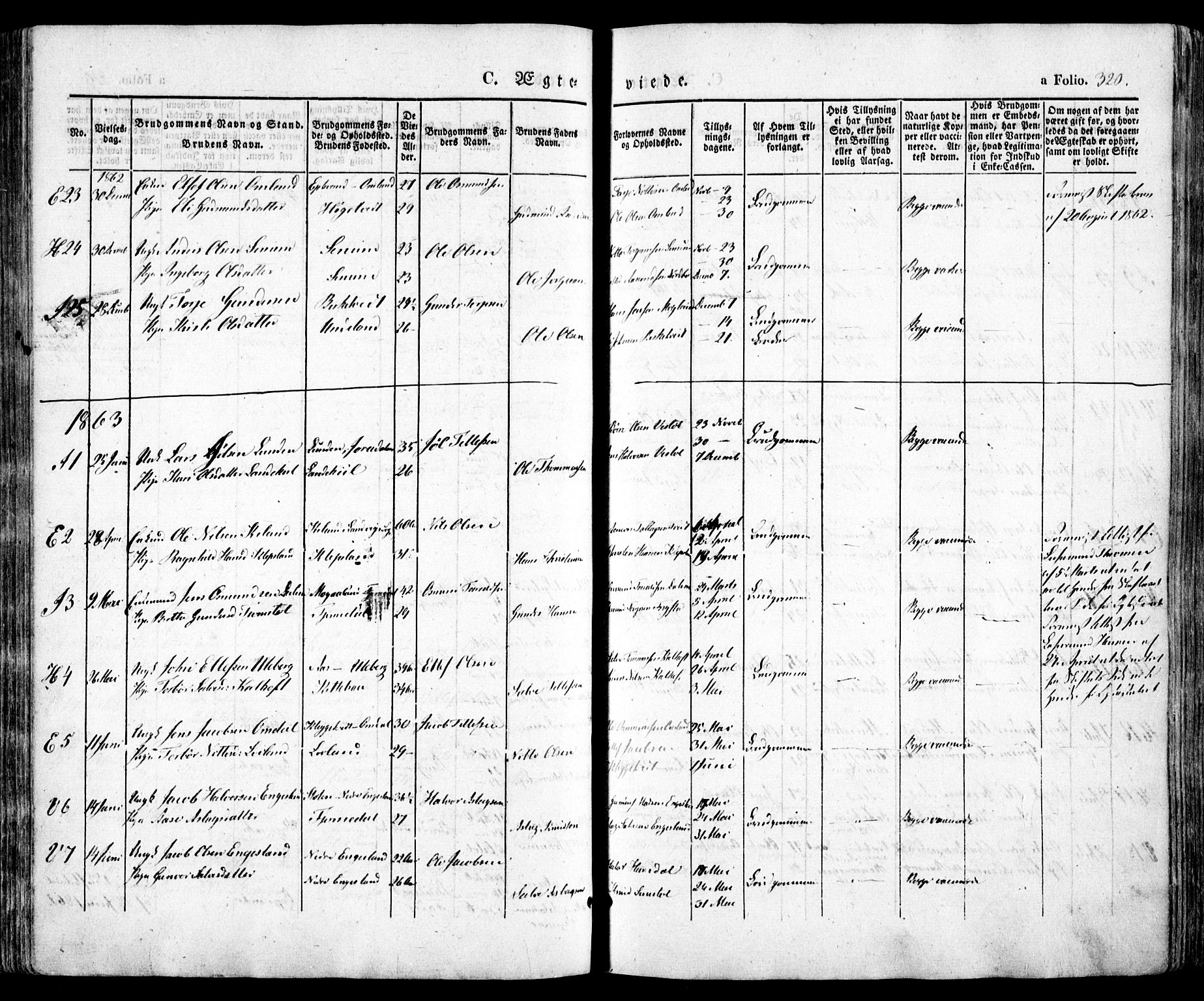 Evje sokneprestkontor, AV/SAK-1111-0008/F/Fa/Faa/L0005: Parish register (official) no. A 5, 1843-1865, p. 320