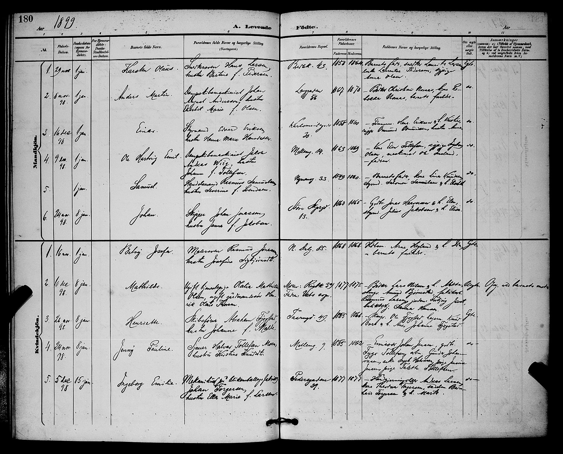 St. Johannes sokneprestkontor, SAST/A-101814/001/30/30BB/L0003: Parish register (copy) no. B 3, 1893-1900, p. 180