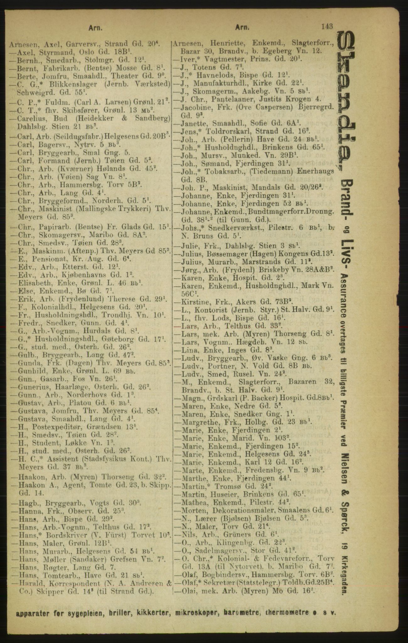 Kristiania/Oslo adressebok, PUBL/-, 1888, p. 143