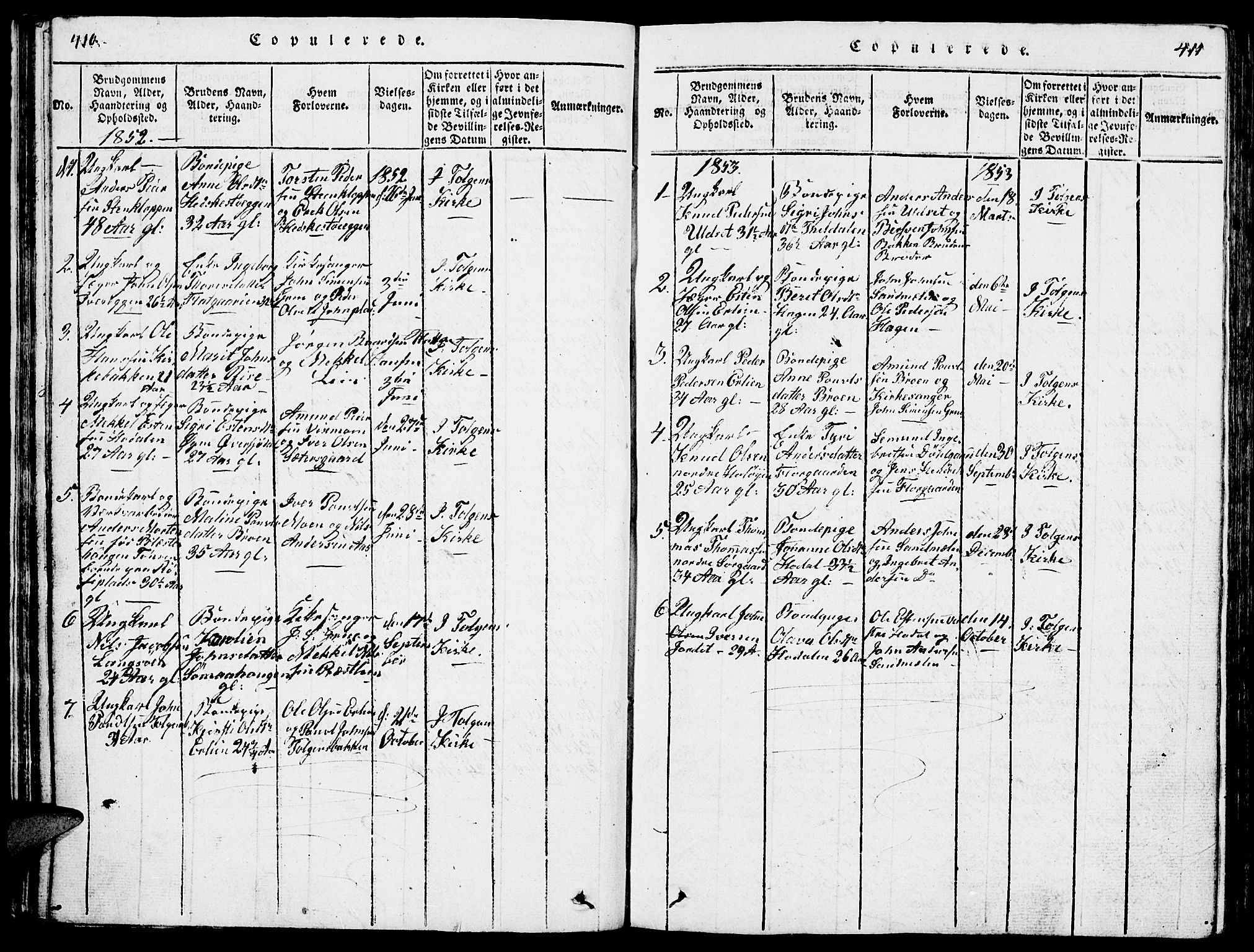 Tolga prestekontor, AV/SAH-PREST-062/L/L0001: Parish register (copy) no. 1, 1814-1877, p. 410-411