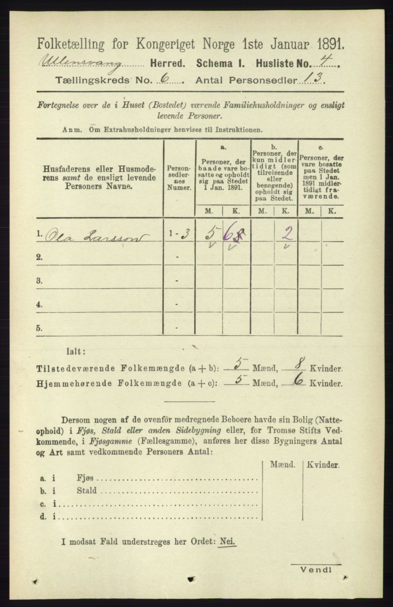 RA, 1891 census for 1230 Ullensvang, 1891, p. 1848