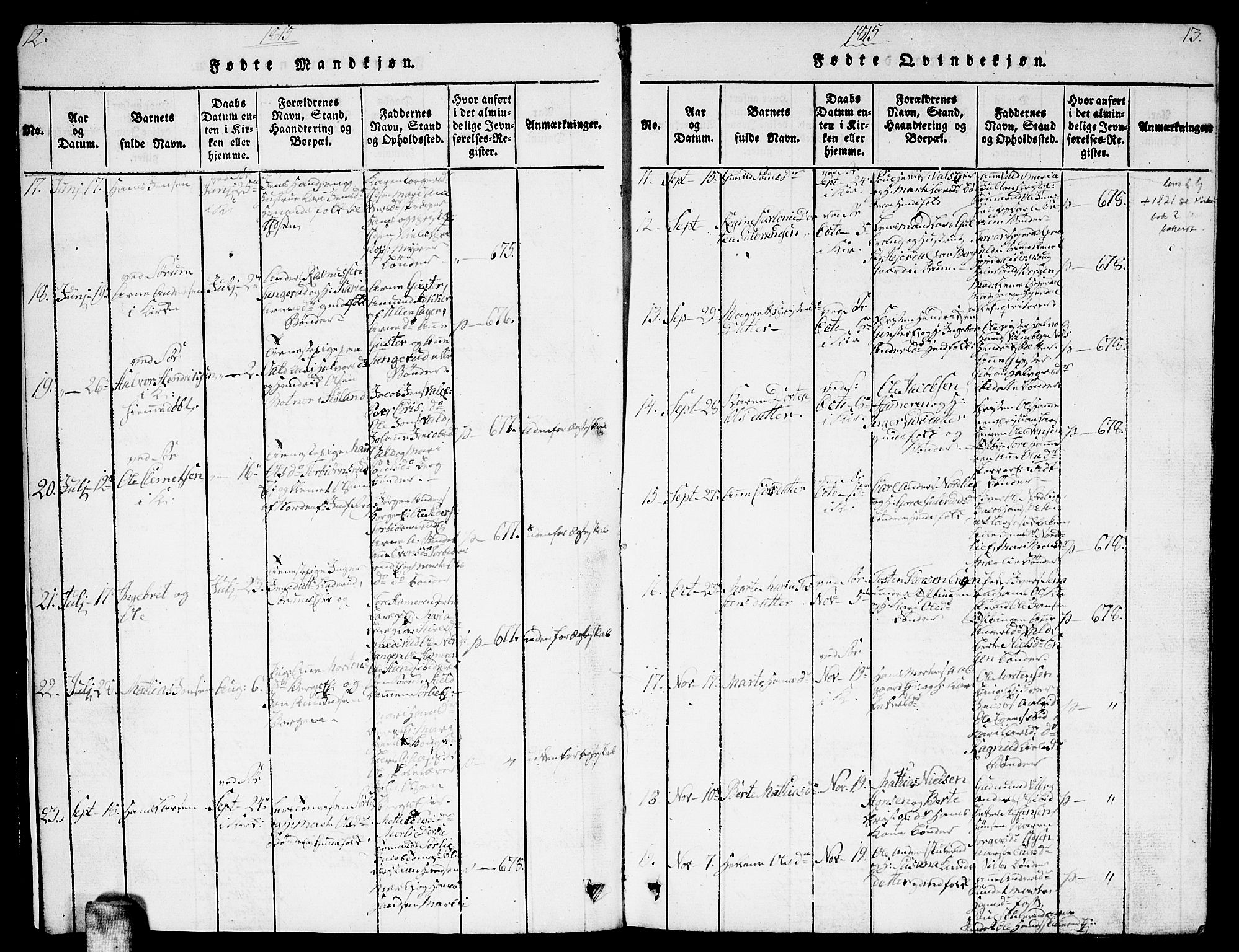 Sørum prestekontor Kirkebøker, AV/SAO-A-10303/G/Ga/L0001: Parish register (copy) no. I 1, 1814-1829, p. 12-13