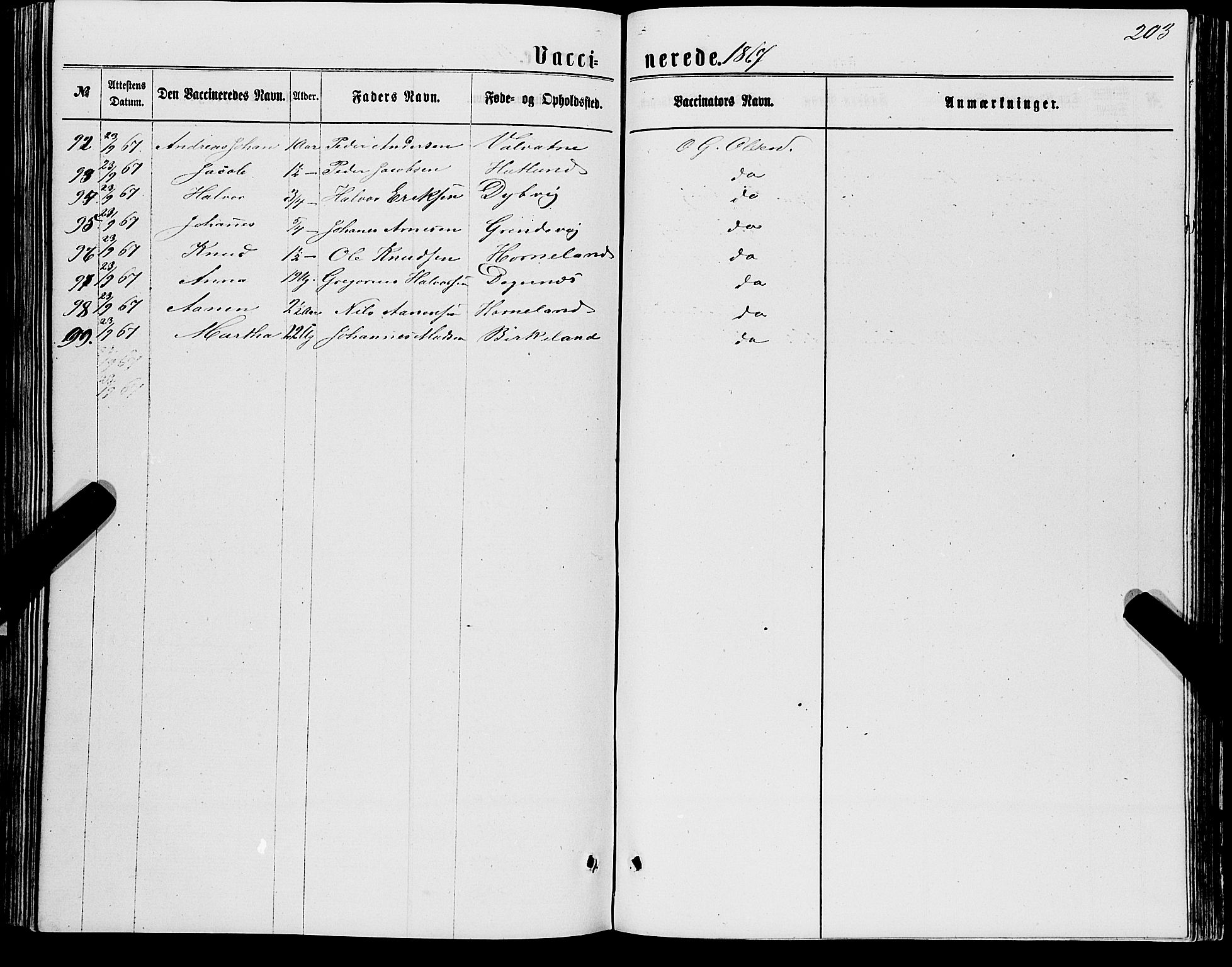 Stord sokneprestembete, AV/SAB-A-78201/H/Haa: Parish register (official) no. B 1, 1862-1877, p. 203