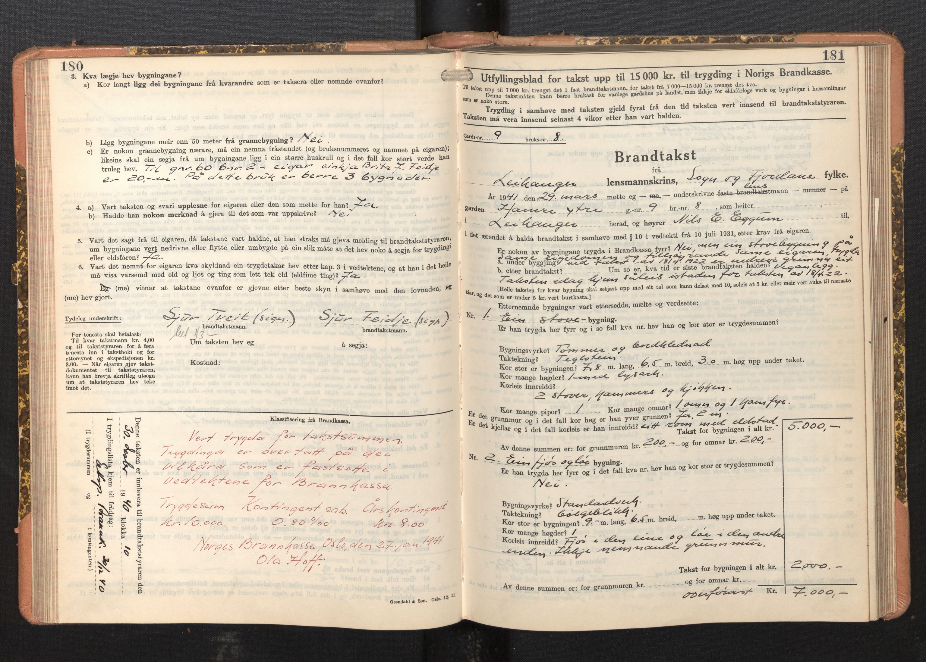Lensmannen i Leikanger, AV/SAB-A-29201/0012/L0008: Branntakstprotokoll, skjematakst, 1937-1946, p. 180-181