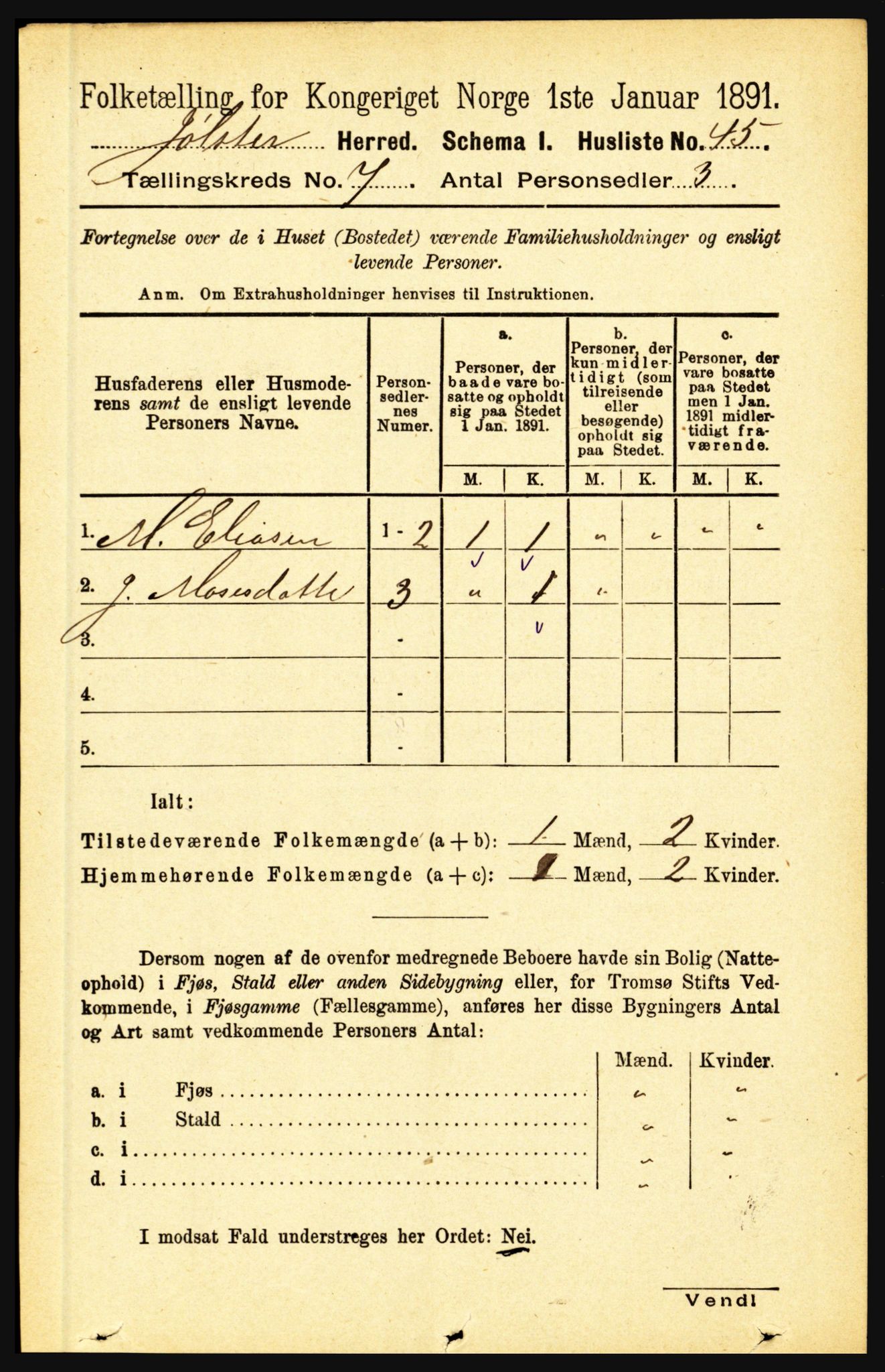 RA, 1891 census for 1431 Jølster, 1891, p. 2450