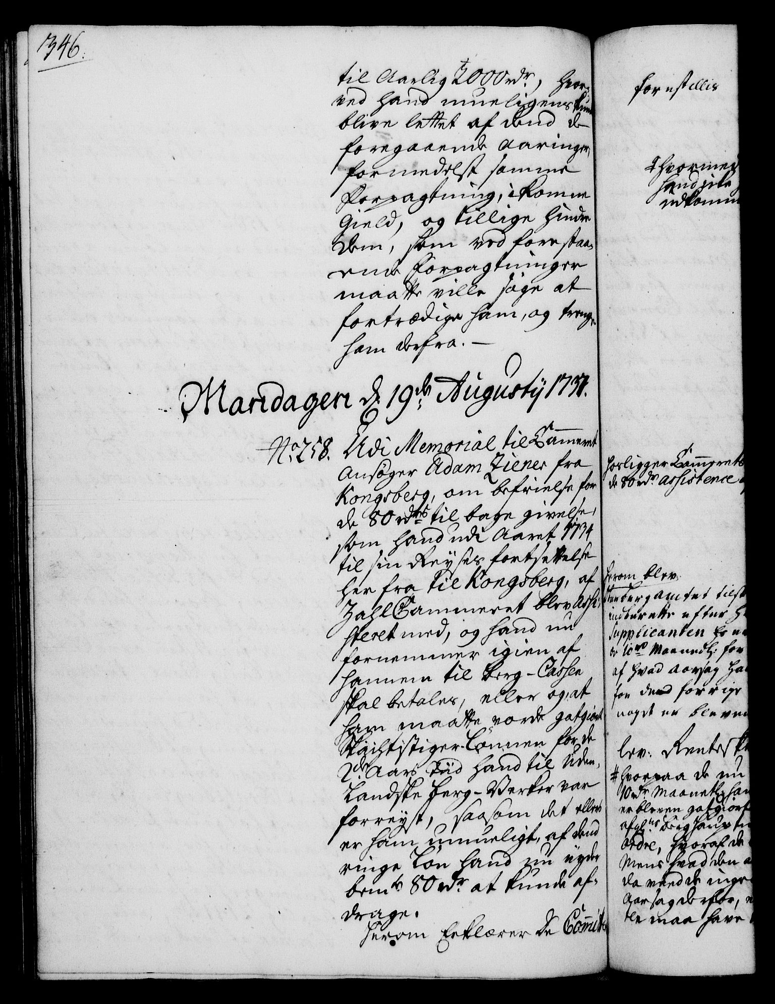 Rentekammeret, Kammerkanselliet, AV/RA-EA-3111/G/Gh/Gha/L0019: Norsk ekstraktmemorialprotokoll (merket RK 53.64), 1736-1737, p. 346