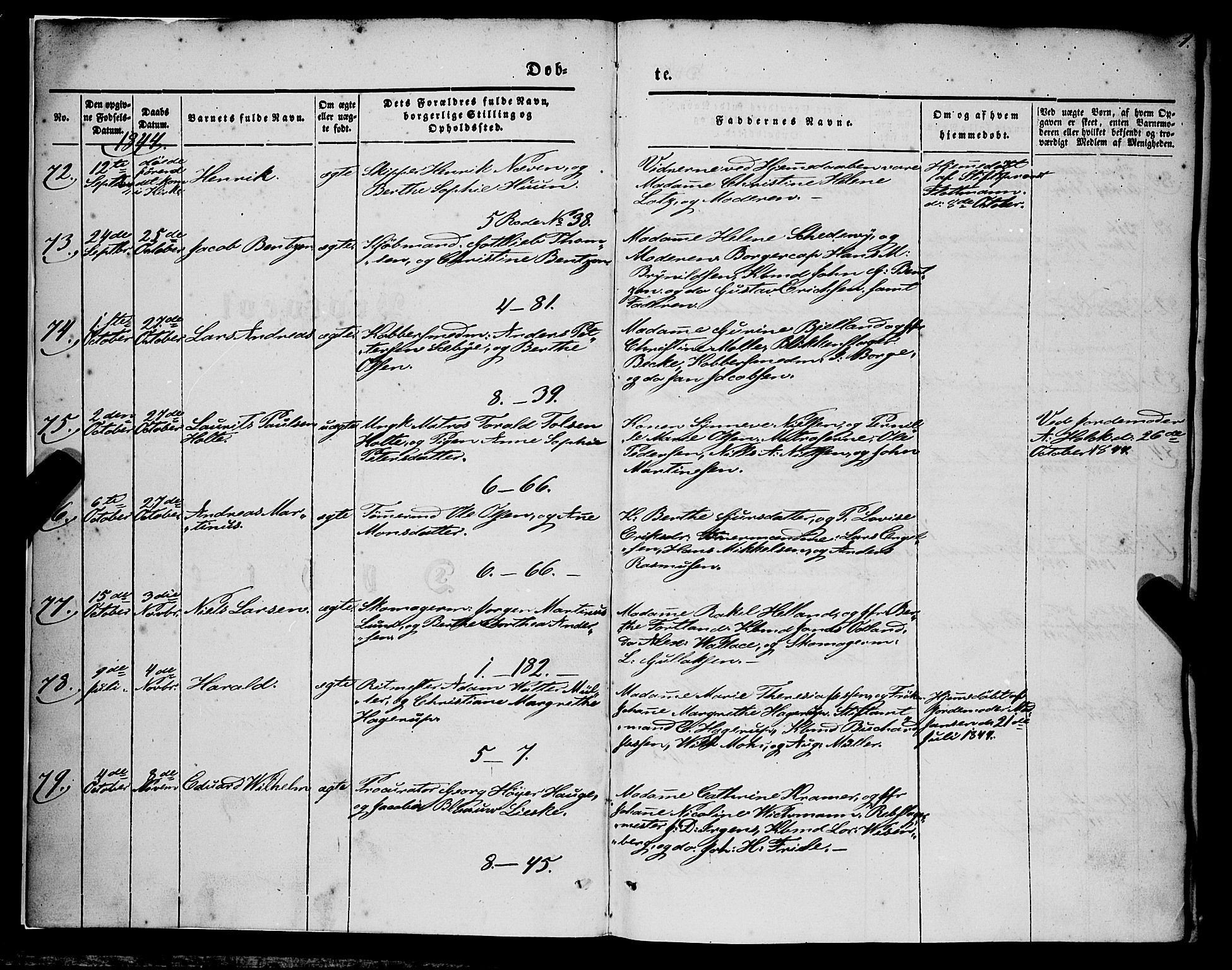 Nykirken Sokneprestembete, SAB/A-77101/H/Haa/L0014: Parish register (official) no. B 1, 1844-1858, p. 1
