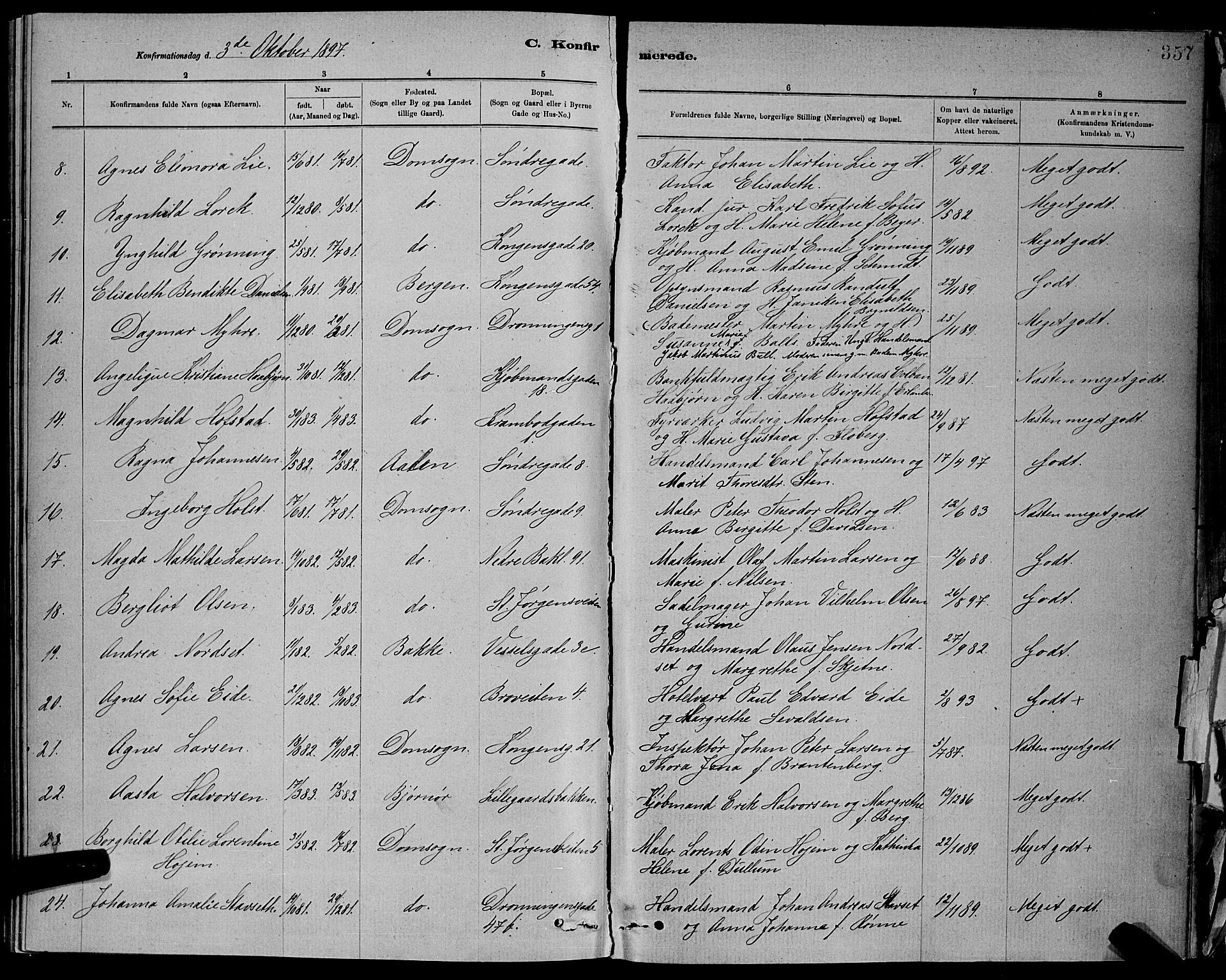 Ministerialprotokoller, klokkerbøker og fødselsregistre - Sør-Trøndelag, AV/SAT-A-1456/601/L0092: Parish register (copy) no. 601C10, 1884-1897, p. 357