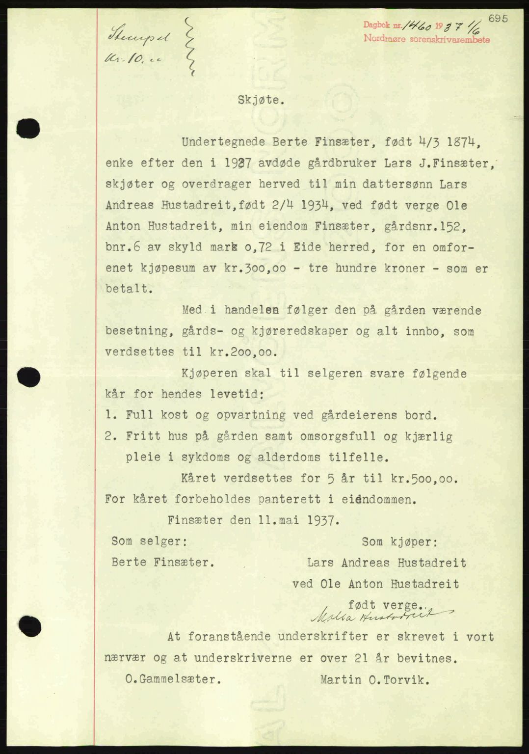 Nordmøre sorenskriveri, AV/SAT-A-4132/1/2/2Ca: Mortgage book no. A81, 1937-1937, Diary no: : 1460/1937