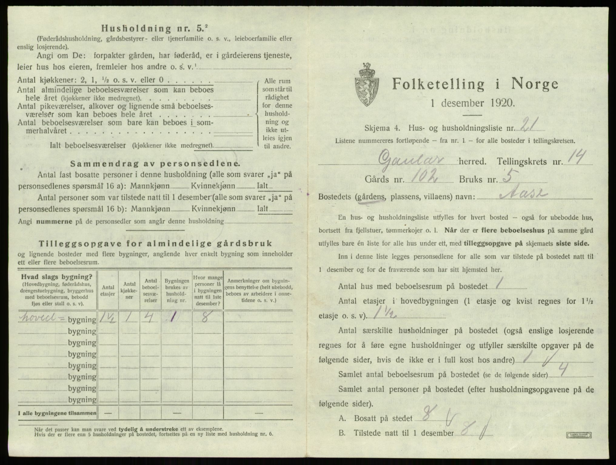 SAB, 1920 census for Gaular, 1920, p. 1059