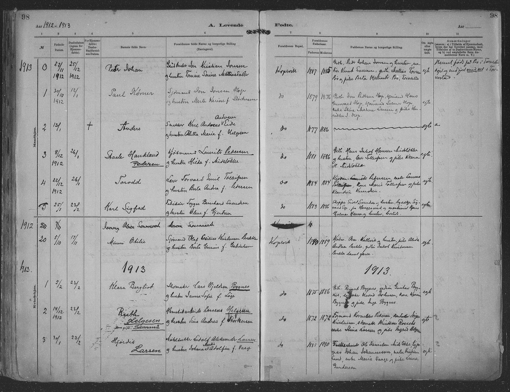 Kopervik sokneprestkontor, SAST/A-101850/H/Ha/Haa/L0001: Parish register (official) no. A 1, 1880-1919, p. 98