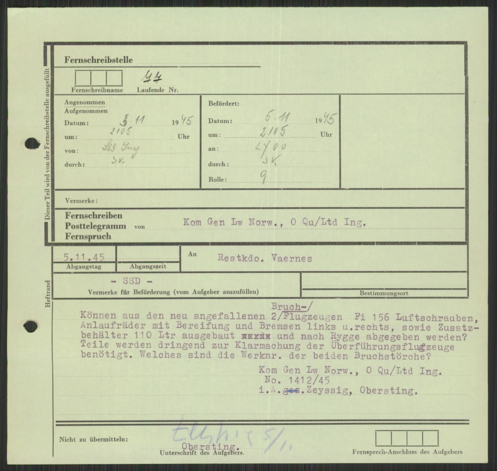 Deutscher Oberbefehlshaber Norwegen (DOBN), AV/RA-RAFA-2197/D/Di/L0066: AOK 20/WBN-DOBN Luftwaffe/Komm G. d.Dt.Lw. in Norwegen, 1945, p. 763