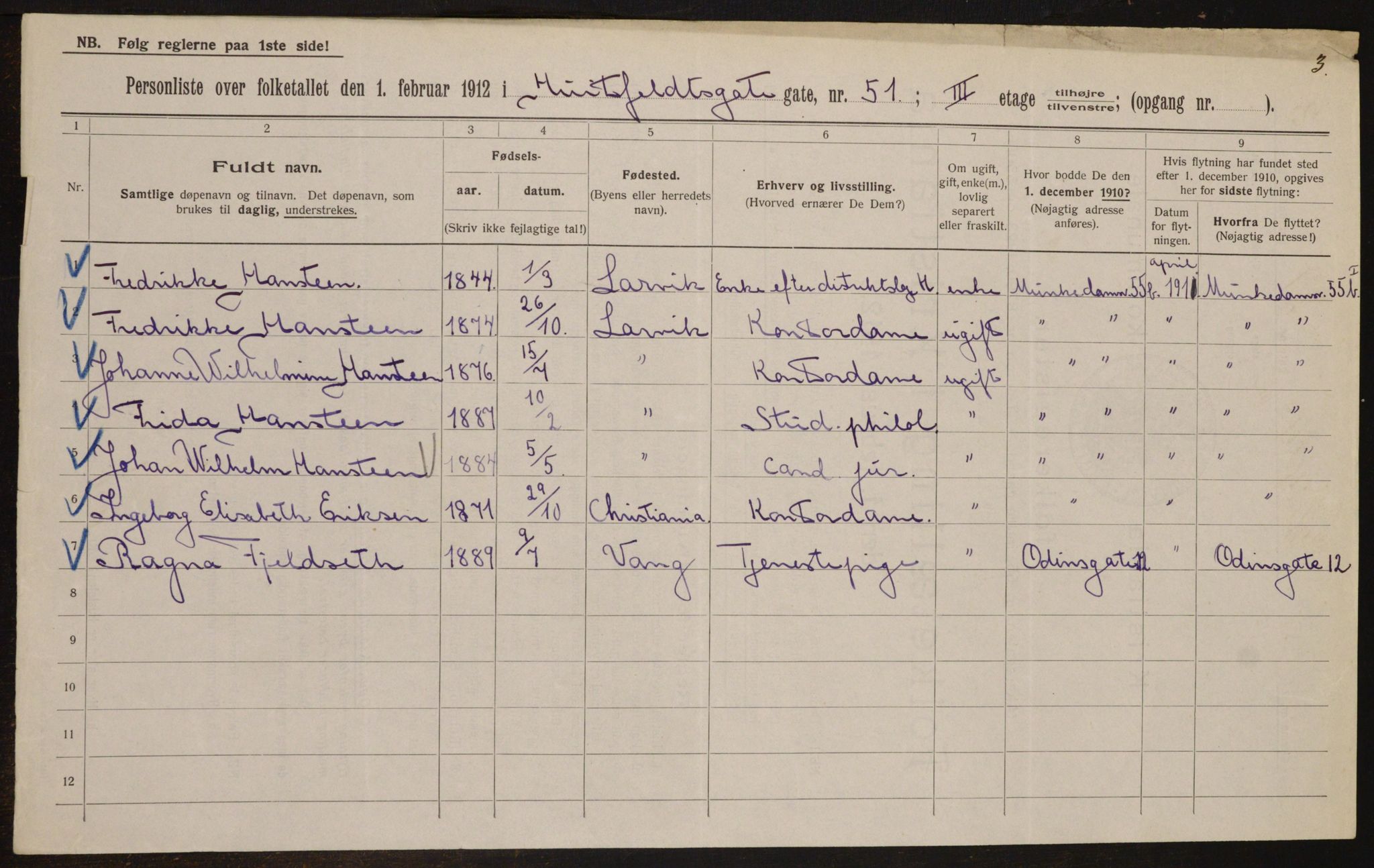 OBA, Municipal Census 1912 for Kristiania, 1912, p. 42612