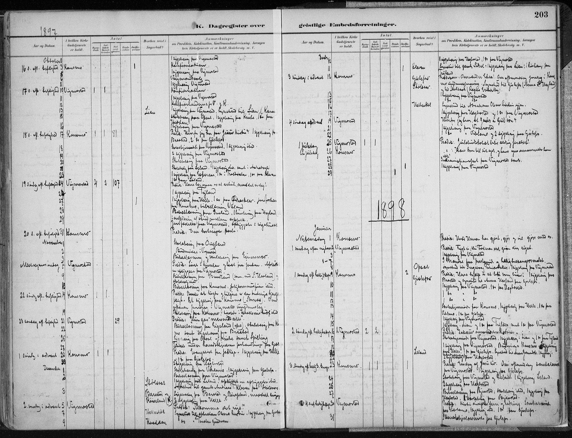 Nord-Audnedal sokneprestkontor, AV/SAK-1111-0032/F/Fa/Fab/L0003: Parish register (official) no. A 3, 1882-1900, p. 203