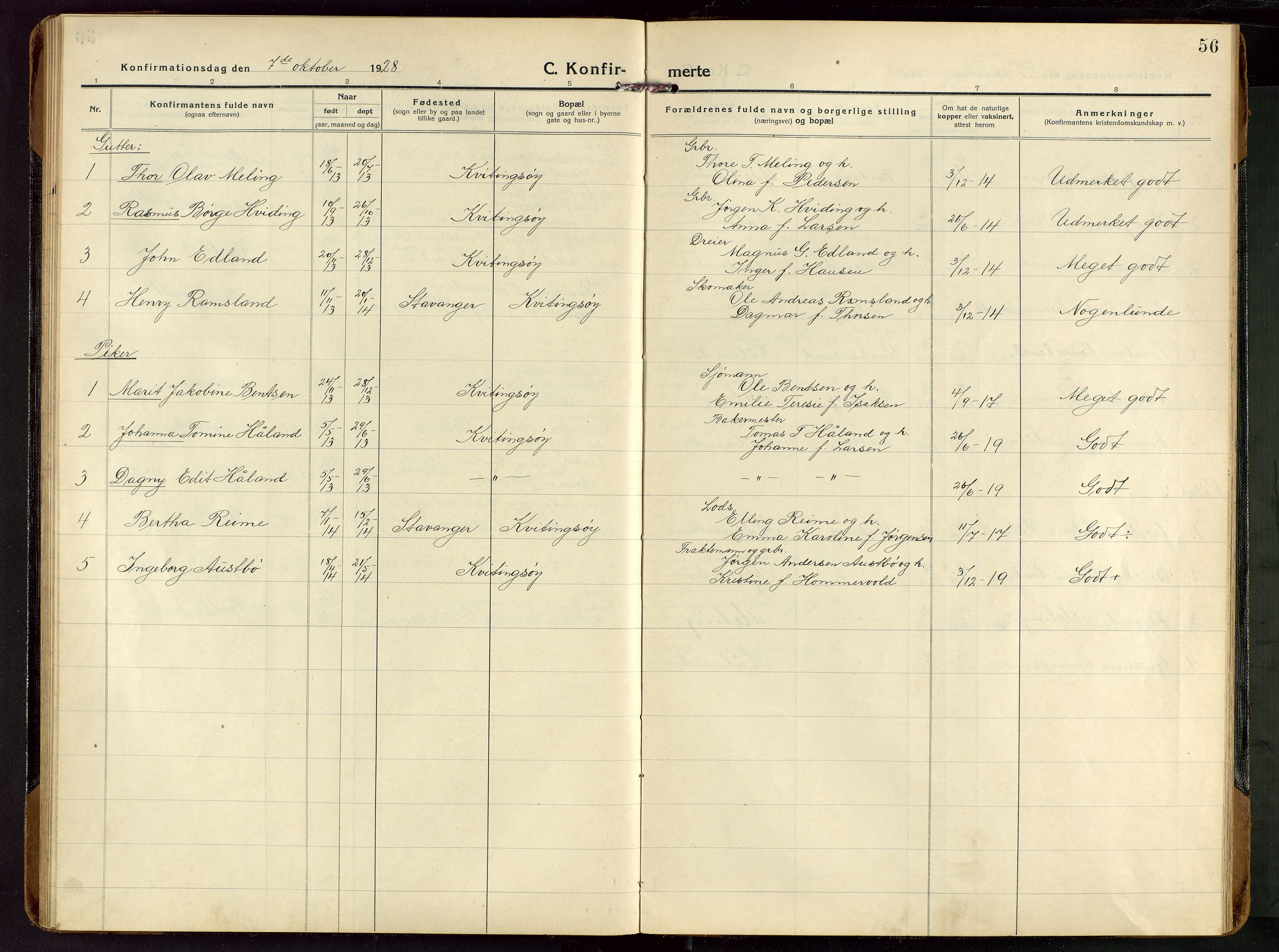 Rennesøy sokneprestkontor, AV/SAST-A -101827/H/Ha/Haa/L0018: Parish register (official) no. A 18, 1917-1937, p. 56