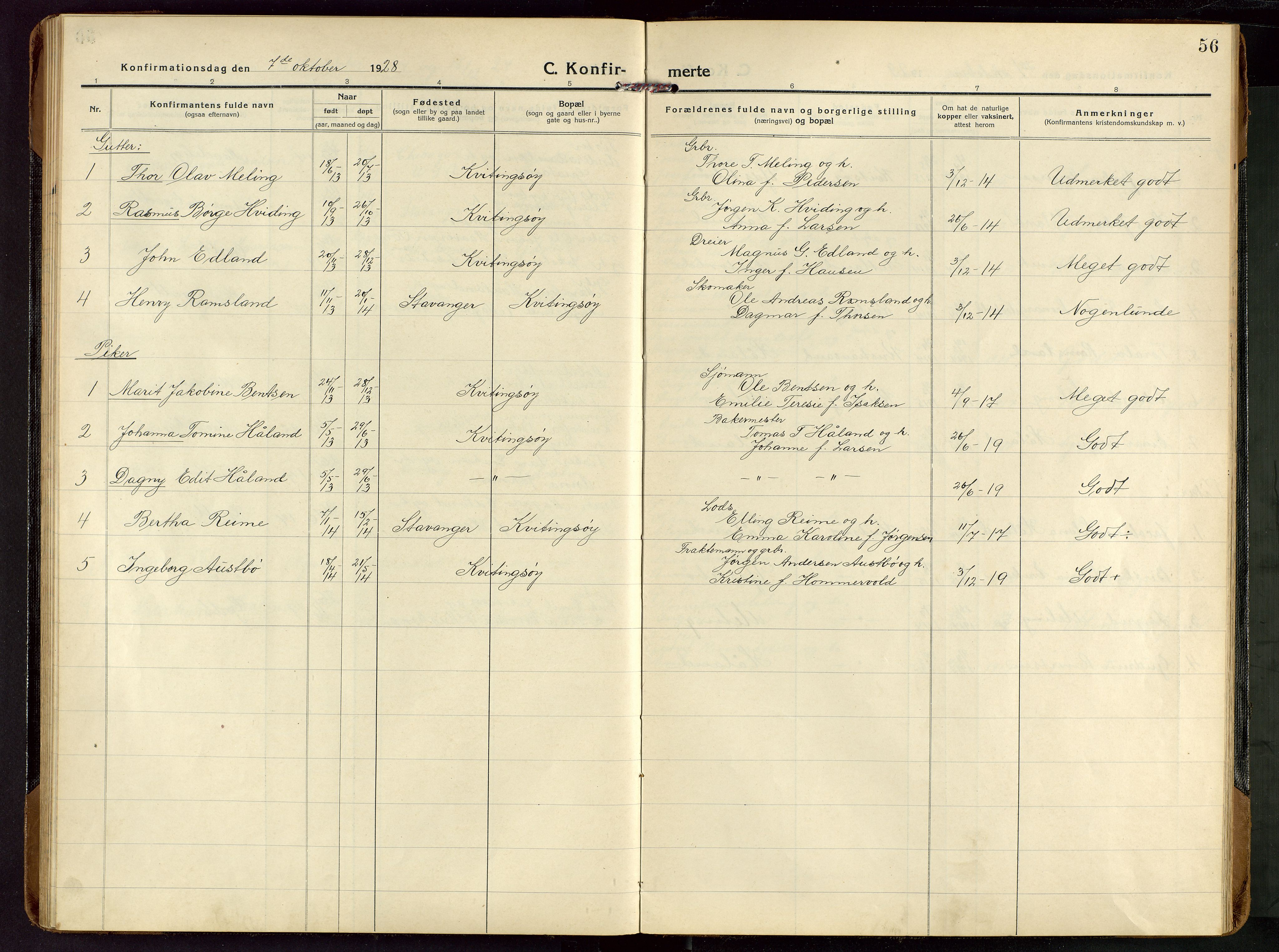 Rennesøy sokneprestkontor, SAST/A -101827/H/Ha/Haa/L0018: Parish register (official) no. A 18, 1917-1937, p. 56