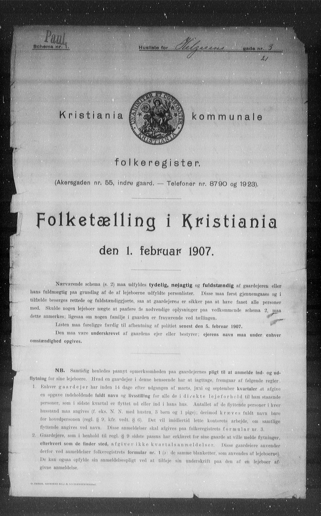 OBA, Municipal Census 1907 for Kristiania, 1907, p. 19303