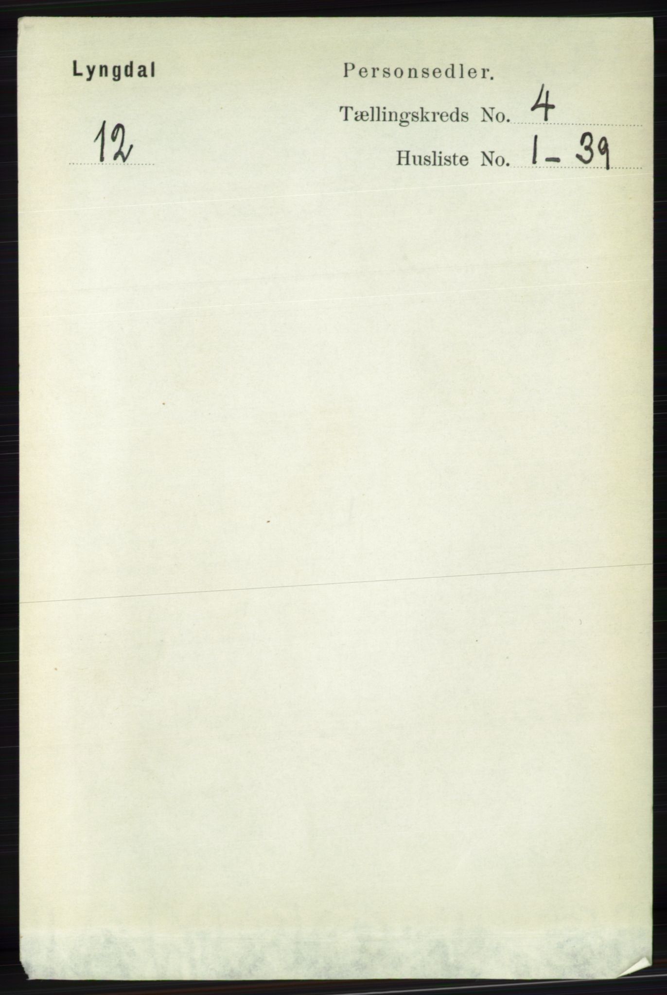 RA, 1891 census for 1032 Lyngdal, 1891, p. 1429