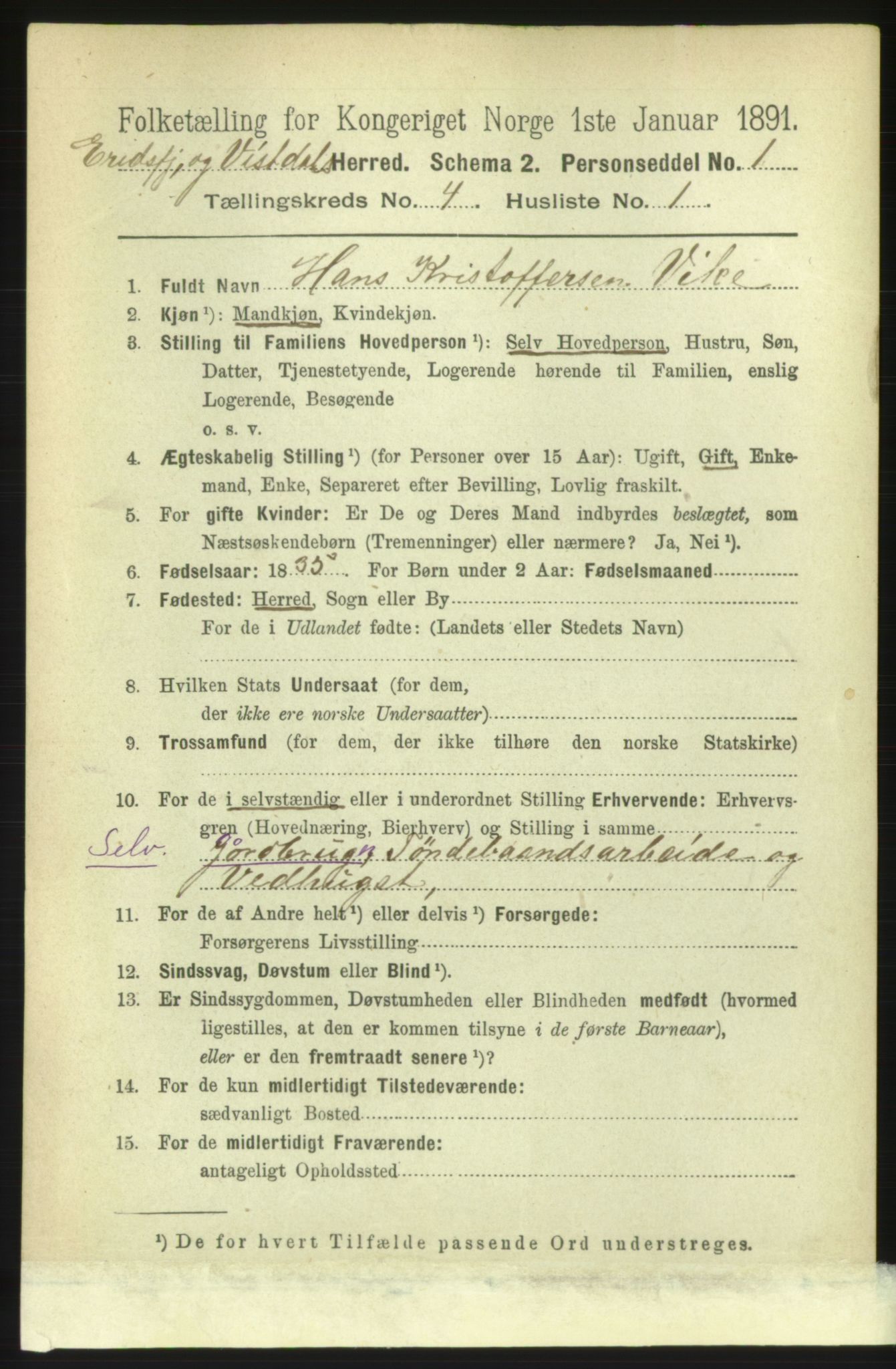 RA, 1891 census for 1542 Eresfjord og Vistdal, 1891, p. 813