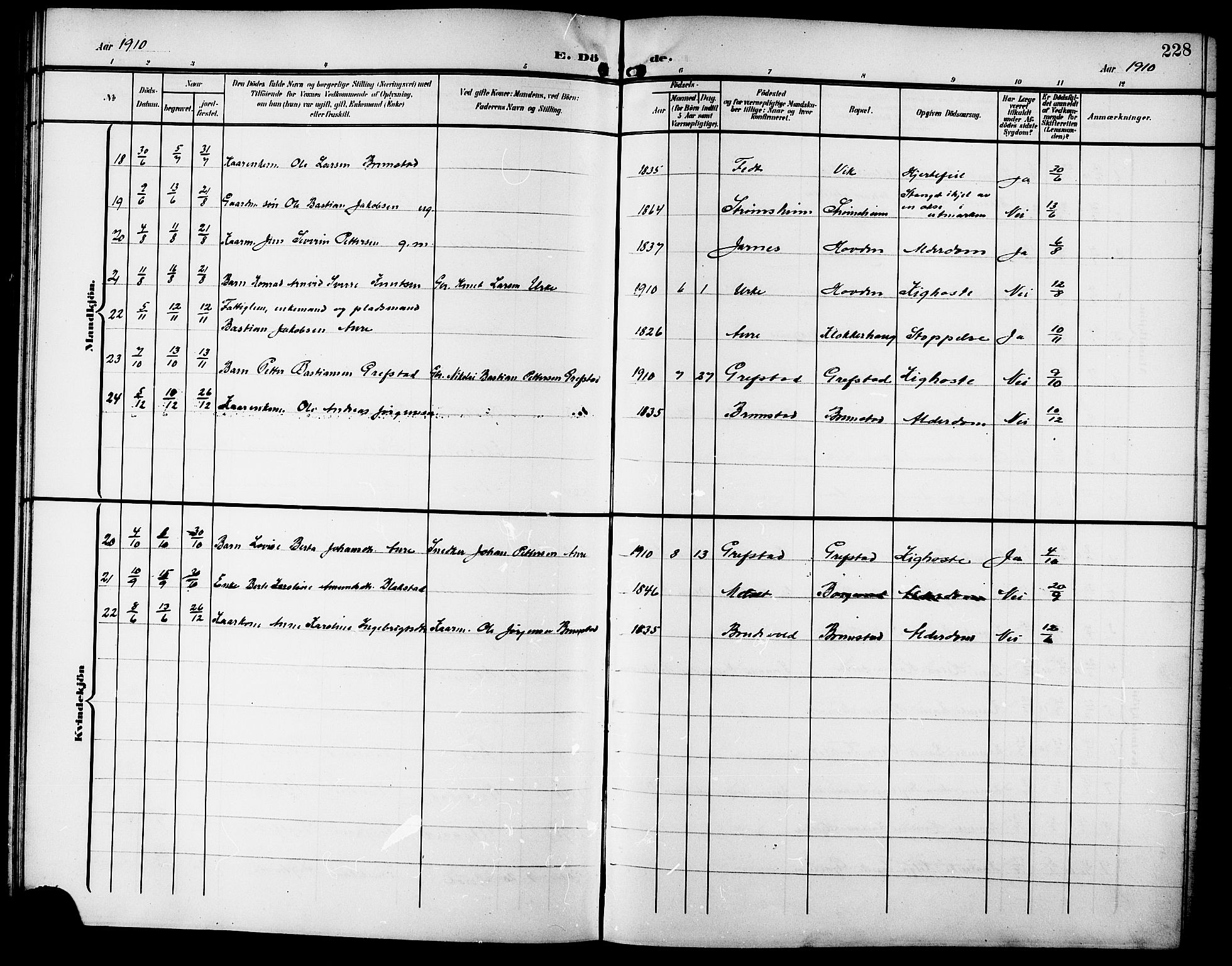 Ministerialprotokoller, klokkerbøker og fødselsregistre - Møre og Romsdal, SAT/A-1454/523/L0341: Parish register (copy) no. 523C04, 1903-1916, p. 228