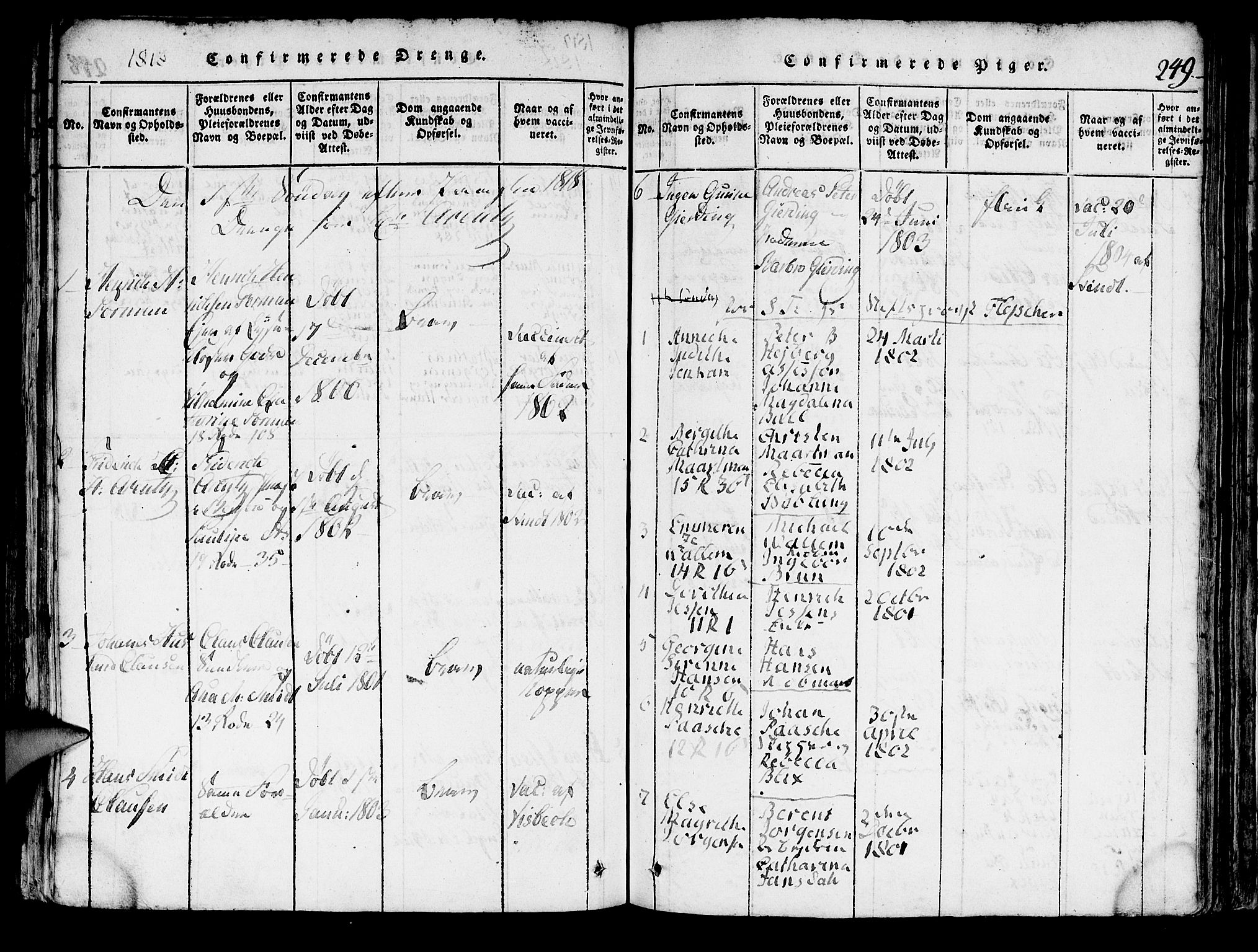 Domkirken sokneprestembete, SAB/A-74801/H/Hab/L0001: Parish register (copy) no. A 1, 1816-1821, p. 249