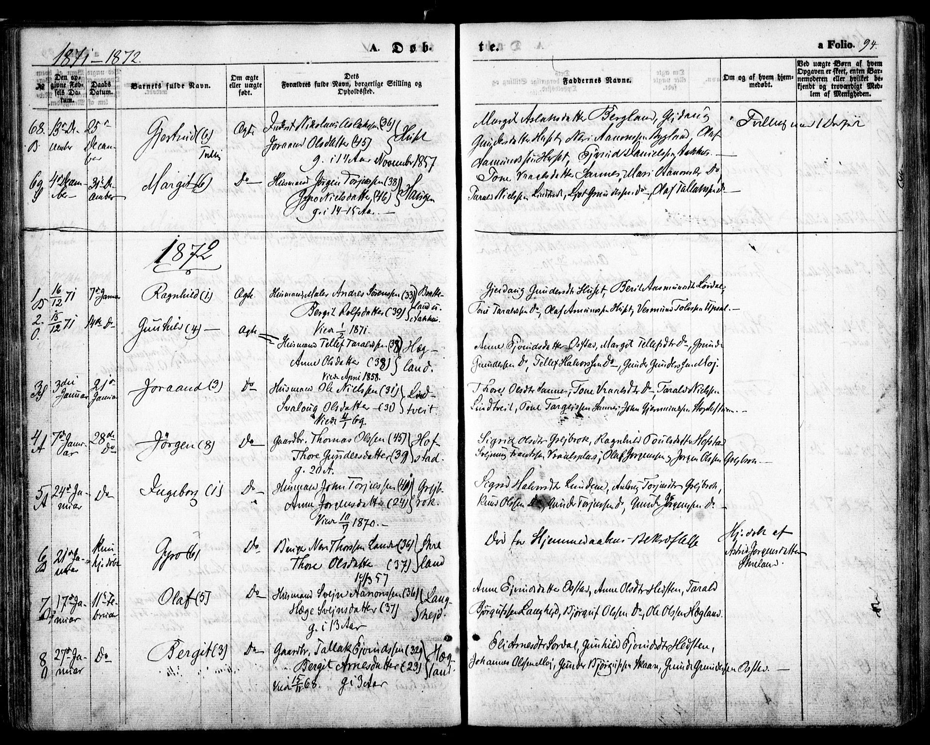 Bygland sokneprestkontor, SAK/1111-0006/F/Fa/Fab/L0005: Parish register (official) no. A 5, 1859-1873, p. 94