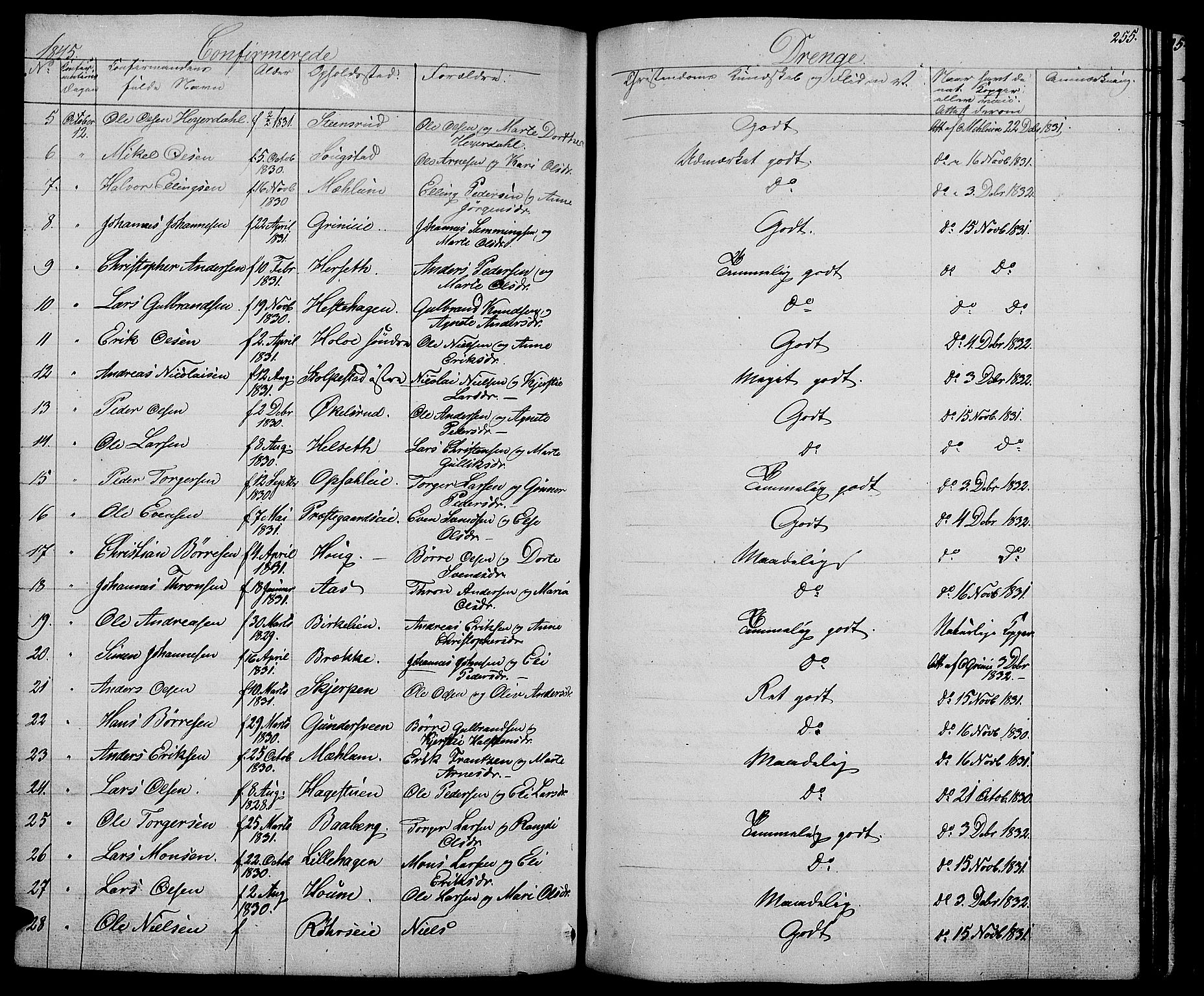 Ringsaker prestekontor, AV/SAH-PREST-014/L/La/L0005: Parish register (copy) no. 5, 1839-1850, p. 255