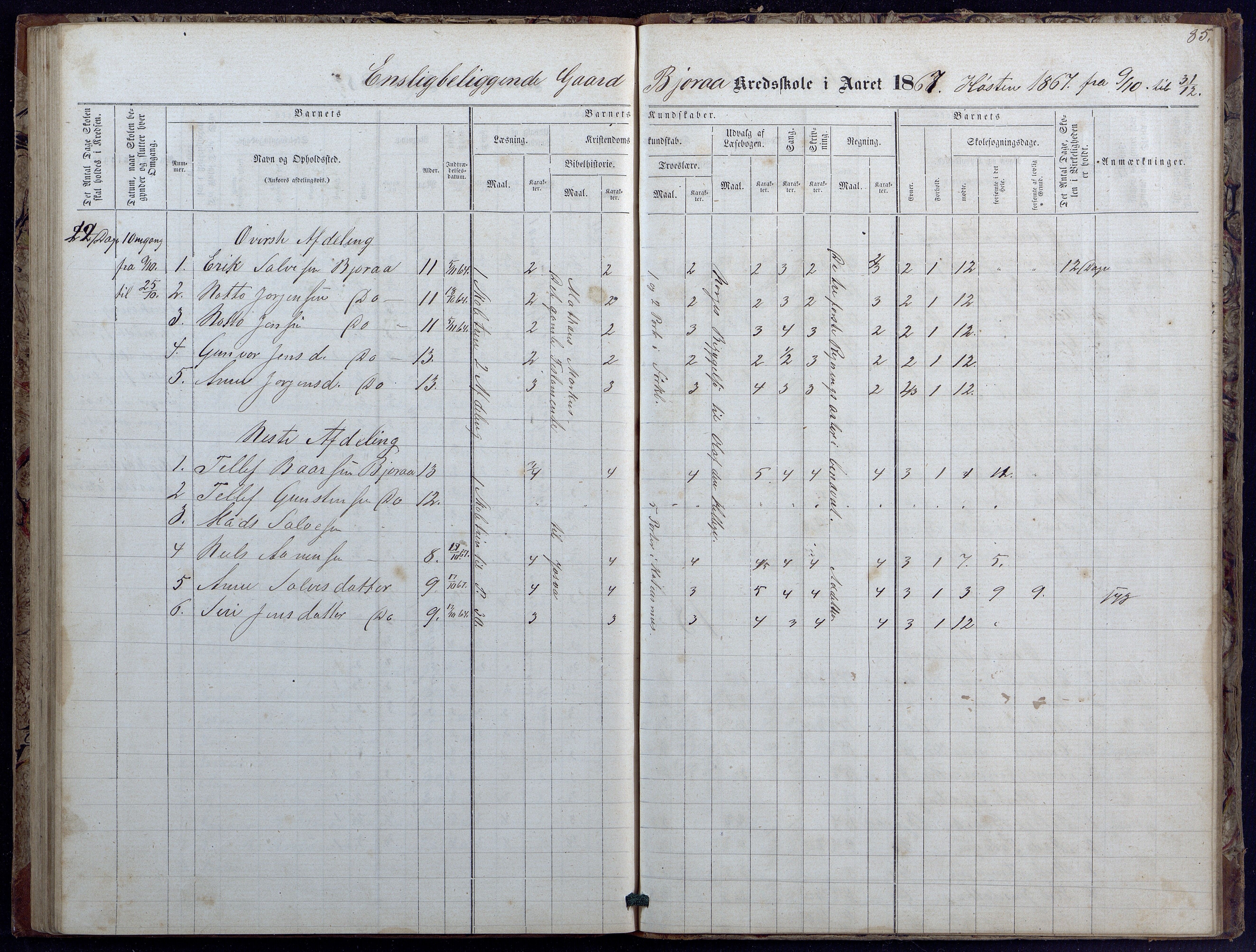 Evje kommune, Landsverk/Omland/Rosseland skolekretser, AAKS/KA0937-550d/F1/L0001: Skoleprotokoll for Landsverk, Omland, Rosseland skolekretser, 1863-1888, p. 85