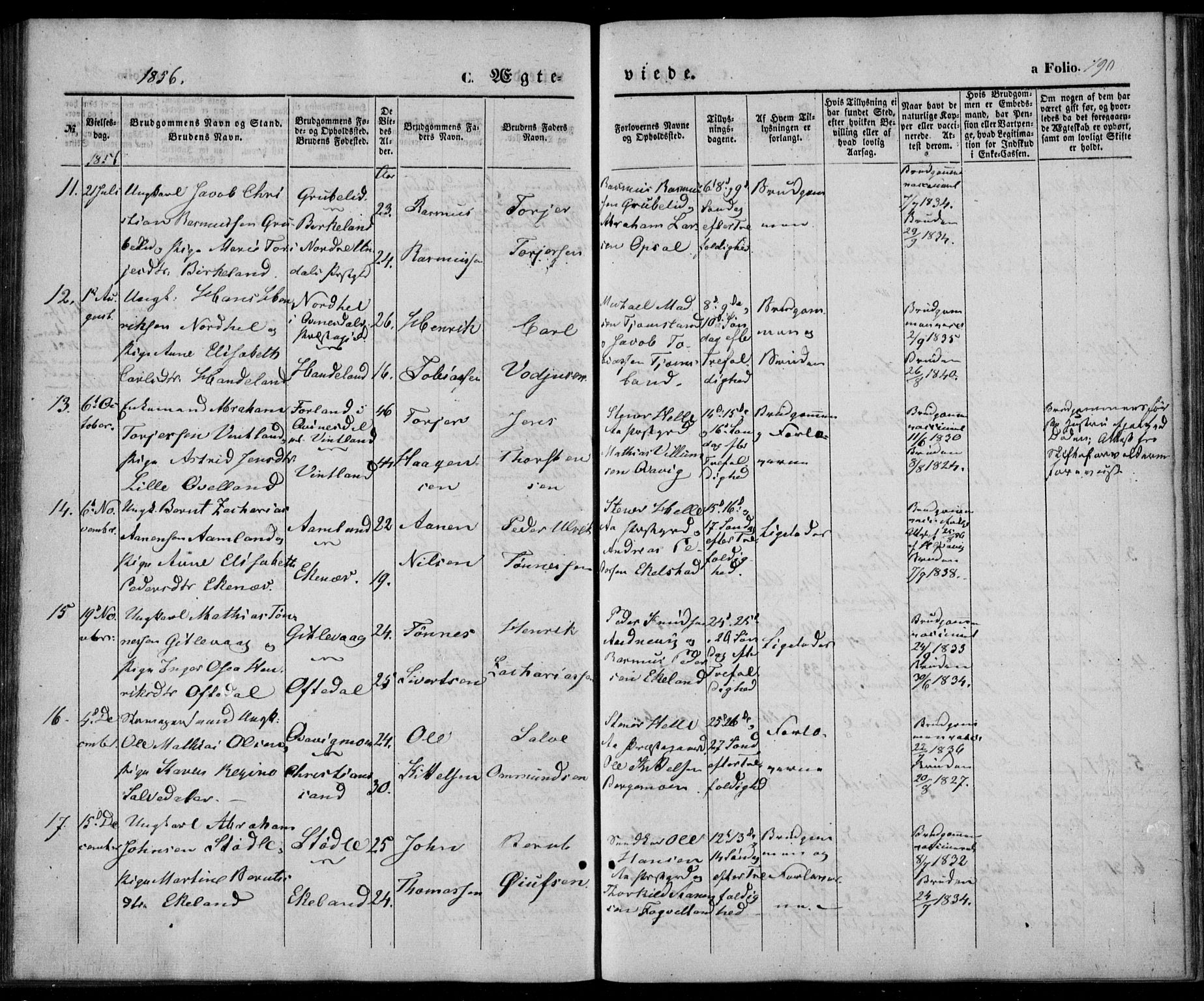 Lyngdal sokneprestkontor, AV/SAK-1111-0029/F/Fa/Fac/L0009: Parish register (official) no. A 9, 1852-1864, p. 190