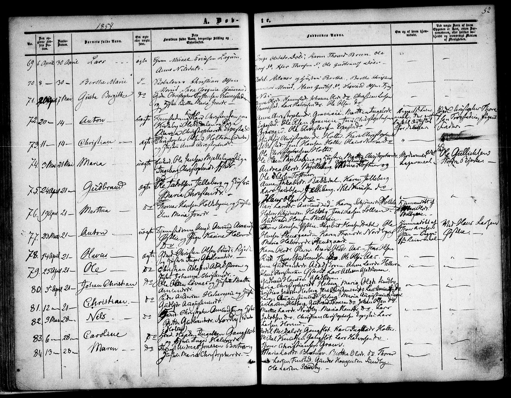 Nannestad prestekontor Kirkebøker, AV/SAO-A-10414a/F/Fa/L0011: Parish register (official) no. I 11, 1850-1859, p. 52