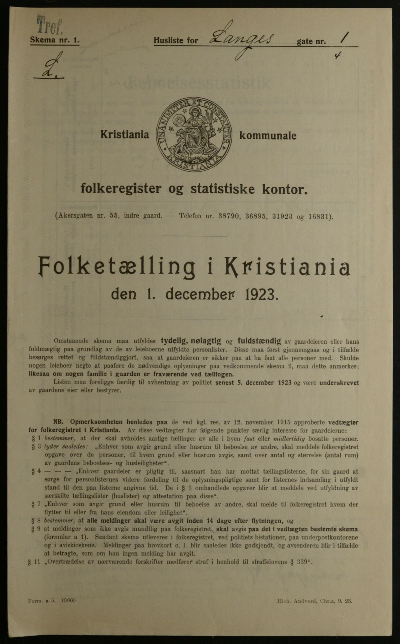 OBA, Municipal Census 1923 for Kristiania, 1923, p. 62406