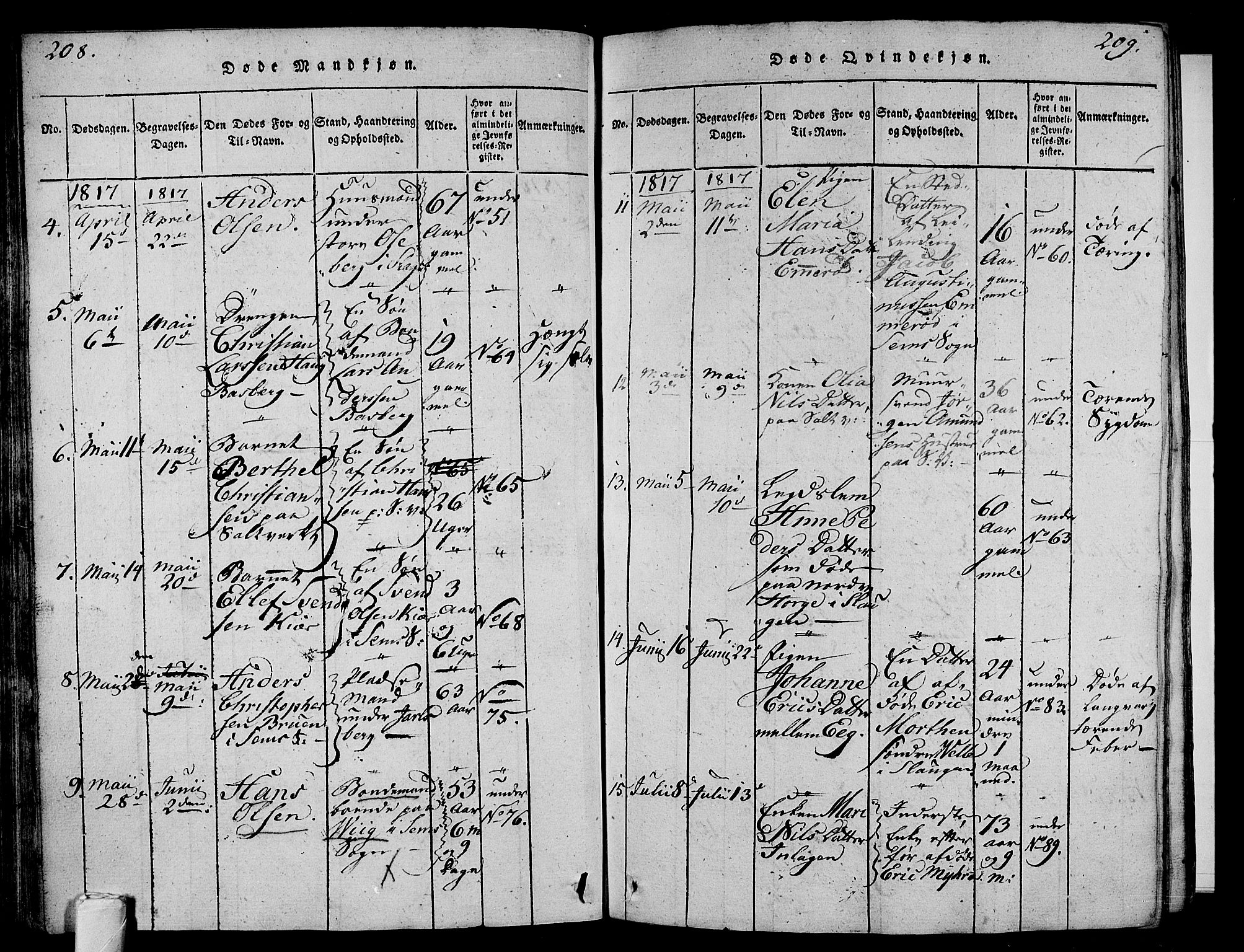 Sem kirkebøker, AV/SAKO-A-5/F/Fa/L0004: Parish register (official) no. I 4, 1814-1825, p. 208-209