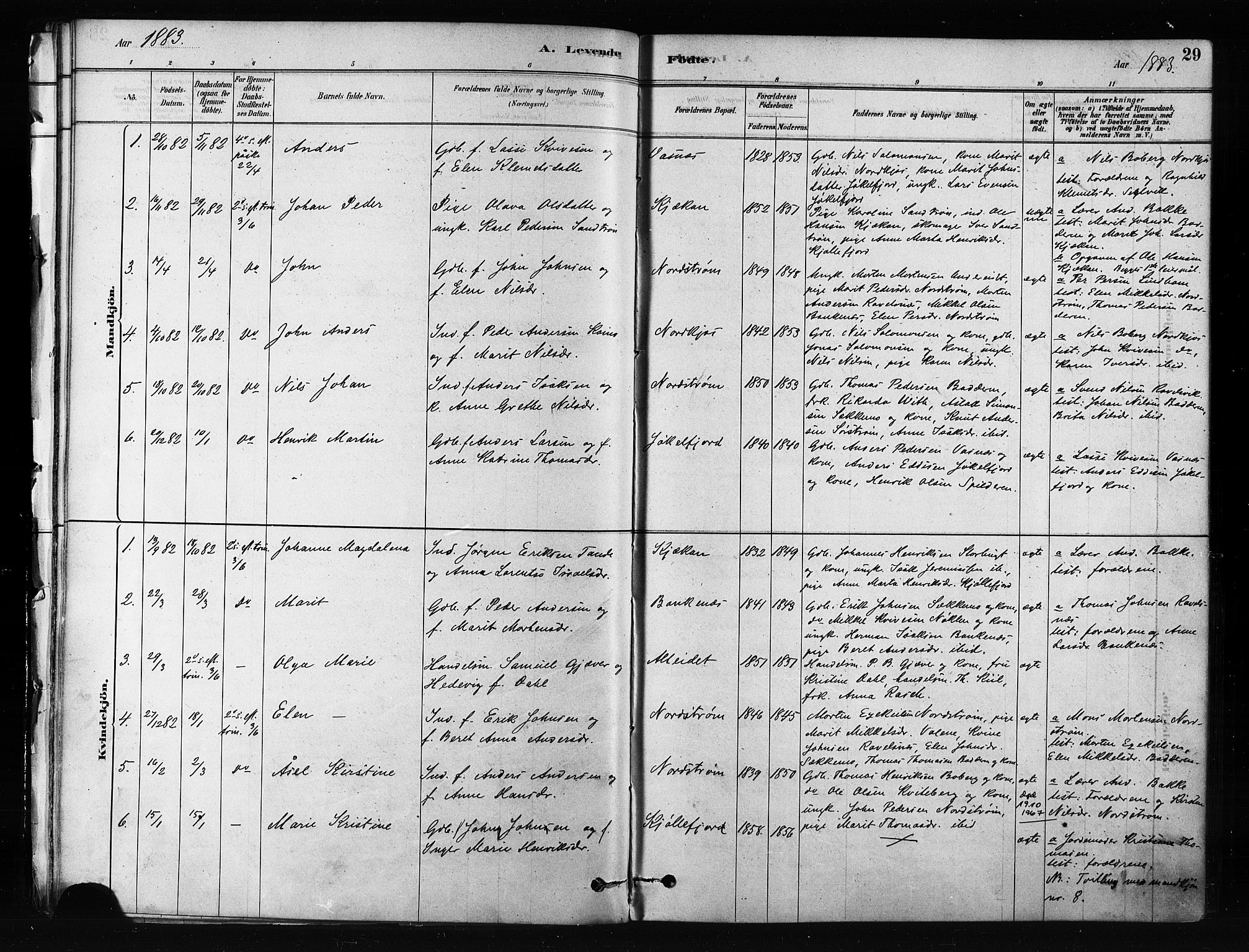 Skjervøy sokneprestkontor, SATØ/S-1300/H/Ha/Haa/L0012kirke: Parish register (official) no. 12, 1878-1891, p. 29