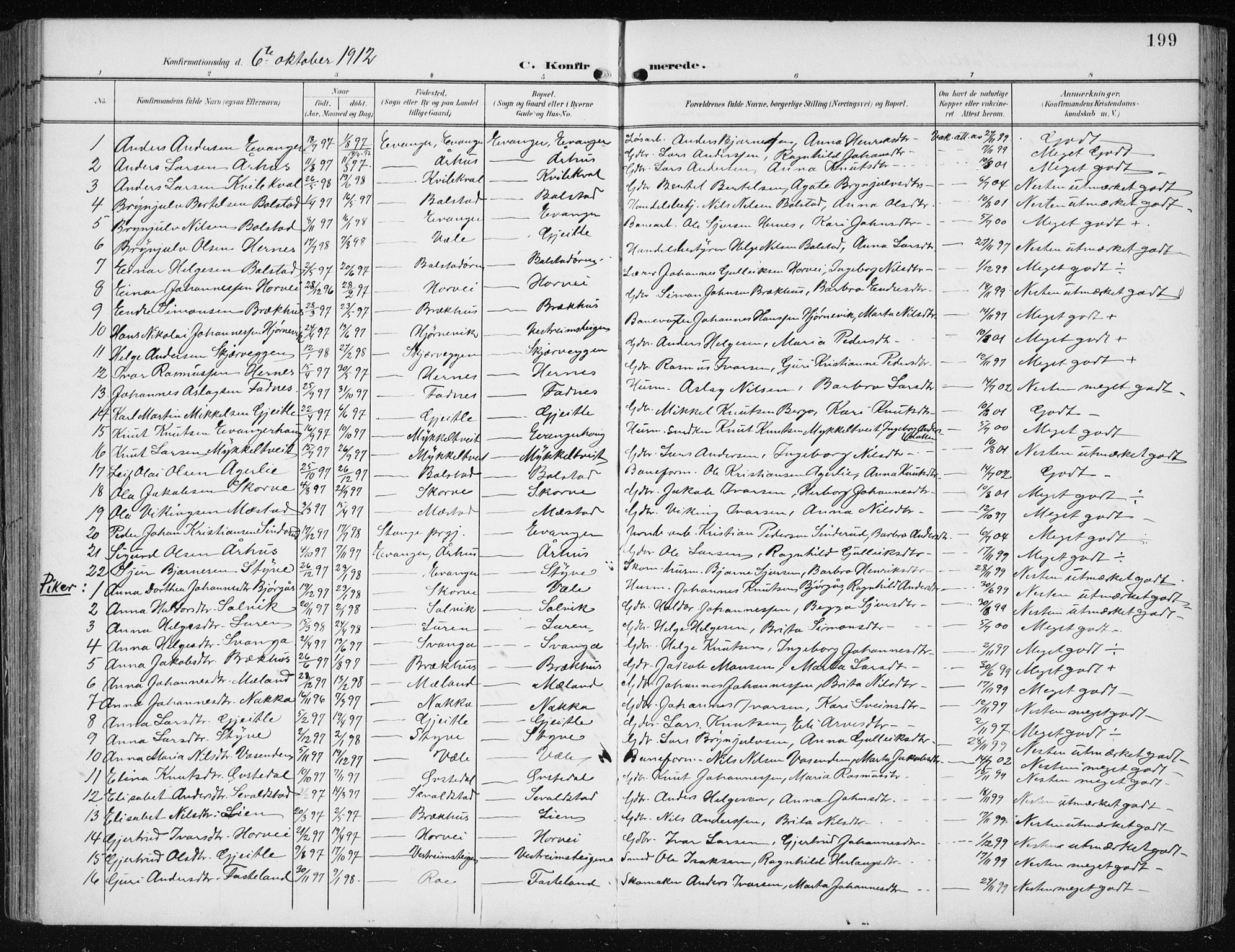 Evanger sokneprestembete, AV/SAB-A-99924: Parish register (official) no. A  3, 1900-1930, p. 199