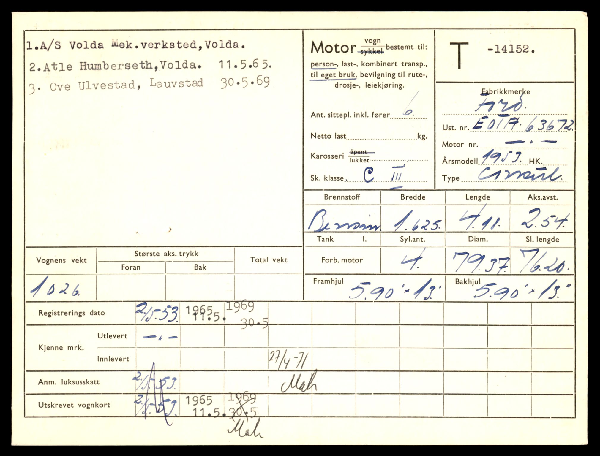 Møre og Romsdal vegkontor - Ålesund trafikkstasjon, AV/SAT-A-4099/F/Fe/L0043: Registreringskort for kjøretøy T 14080 - T 14204, 1927-1998, p. 1917