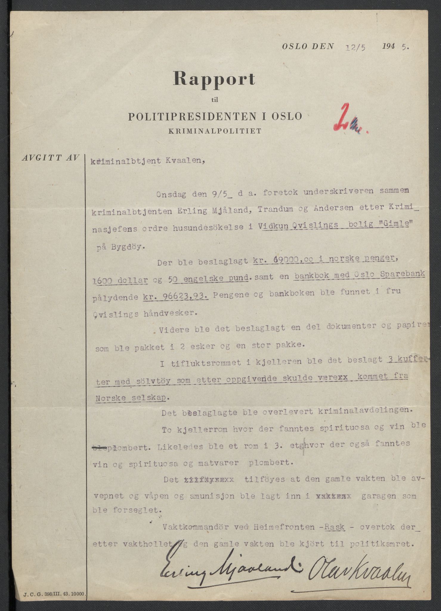 Landssvikarkivet, Oslo politikammer, AV/RA-S-3138-01/D/Da/L0003: Dnr. 29, 1945, p. 2125