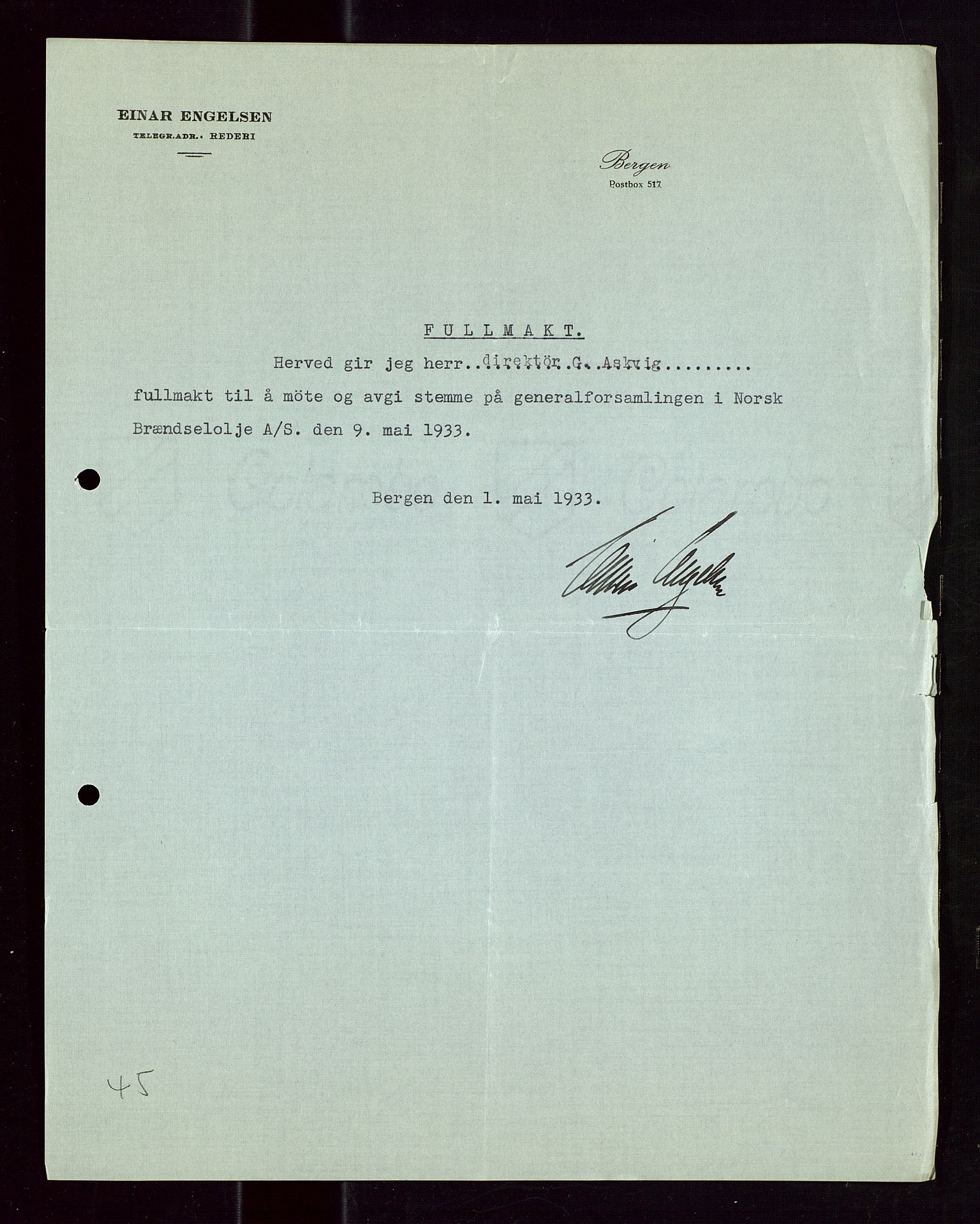 PA 1544 - Norsk Brændselolje A/S, SAST/A-101965/1/A/Aa/L0002/0002: Generalforsamling  / Generalforsamling 1933, 1934, 1933-1934, p. 125