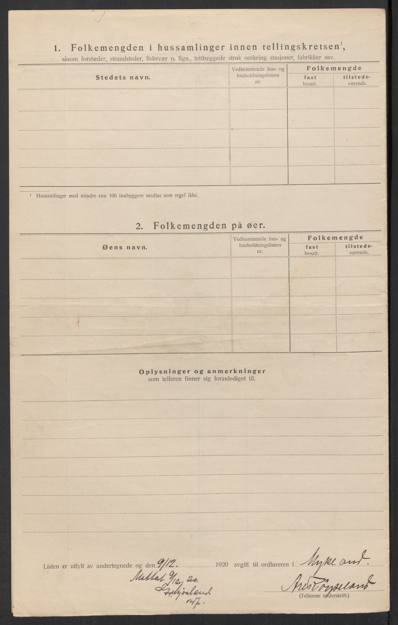 SAK, 1920 census for Mykland, 1920, p. 15