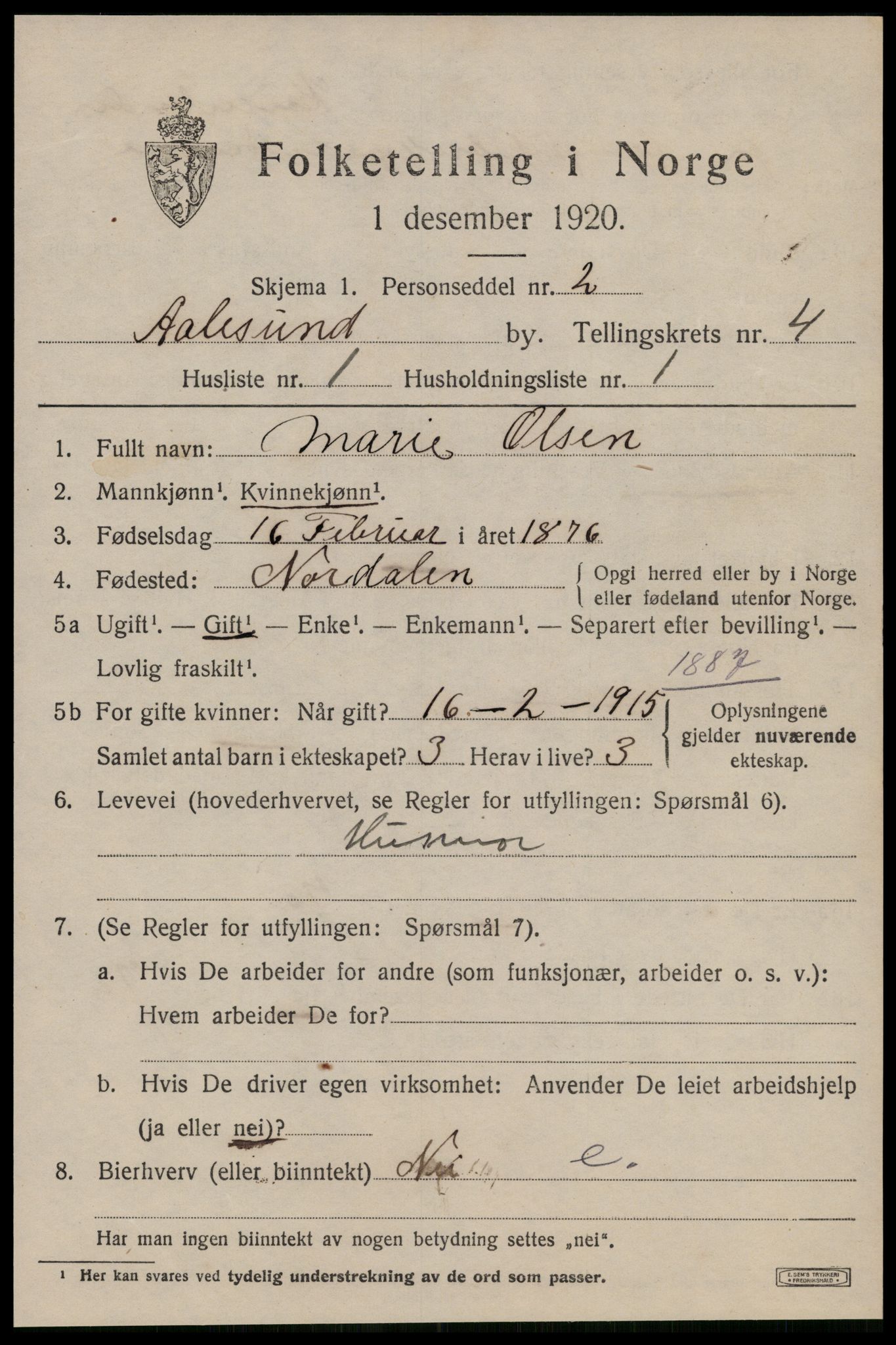 SAT, 1920 census for Ålesund, 1920, p. 14348