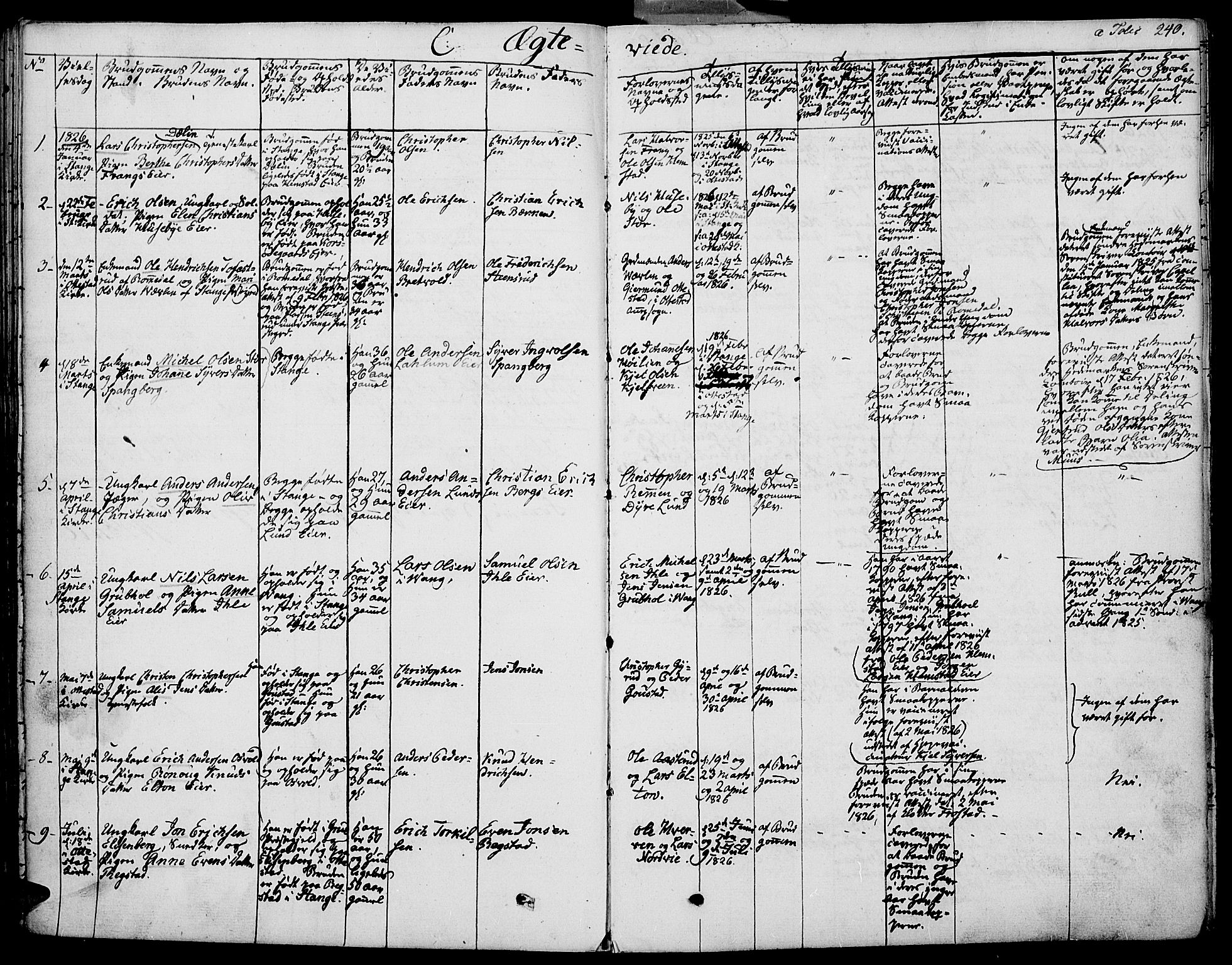 Stange prestekontor, SAH/PREST-002/K/L0009: Parish register (official) no. 9, 1826-1835, p. 240