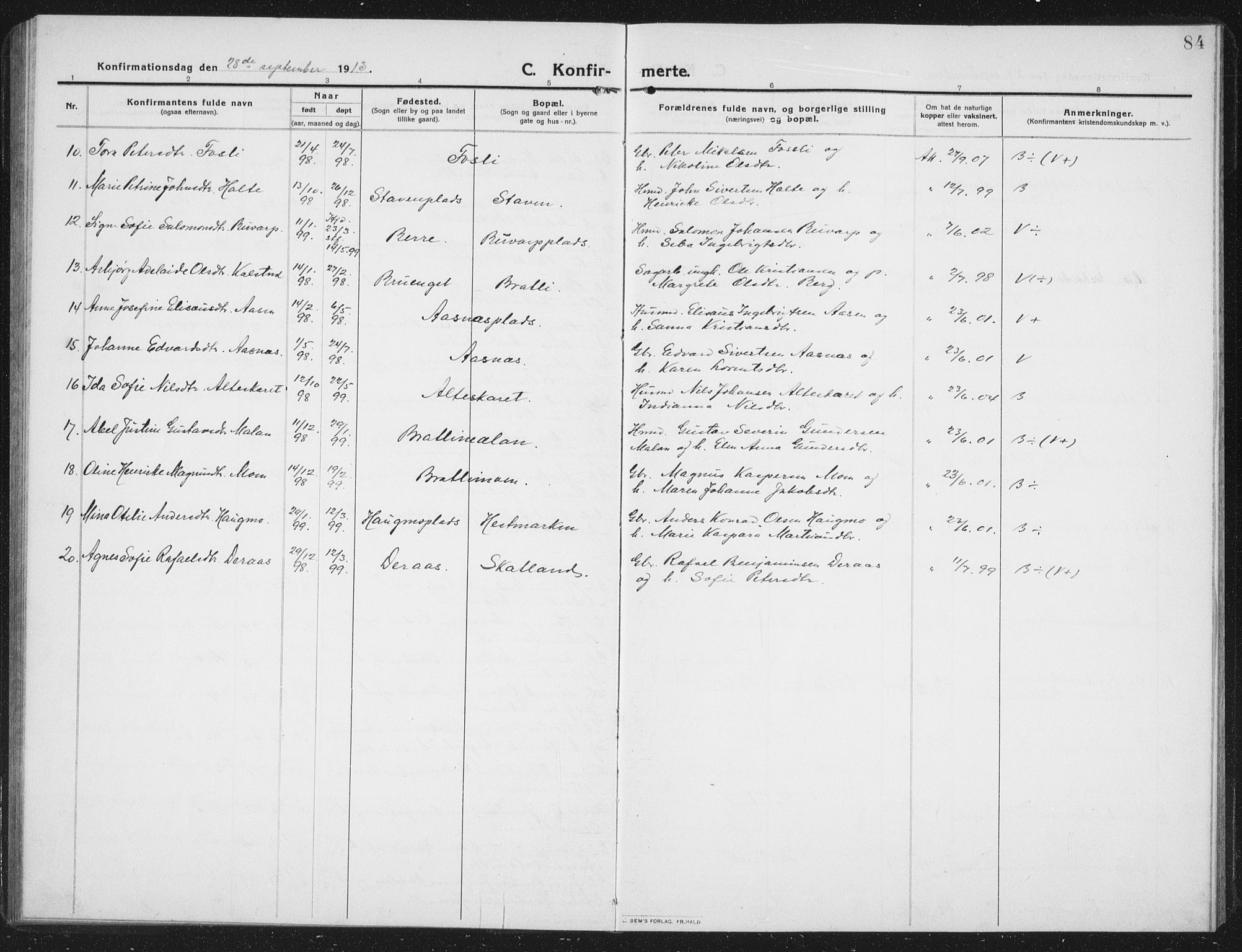 Ministerialprotokoller, klokkerbøker og fødselsregistre - Nord-Trøndelag, SAT/A-1458/742/L0413: Parish register (copy) no. 742C04, 1911-1938, p. 84