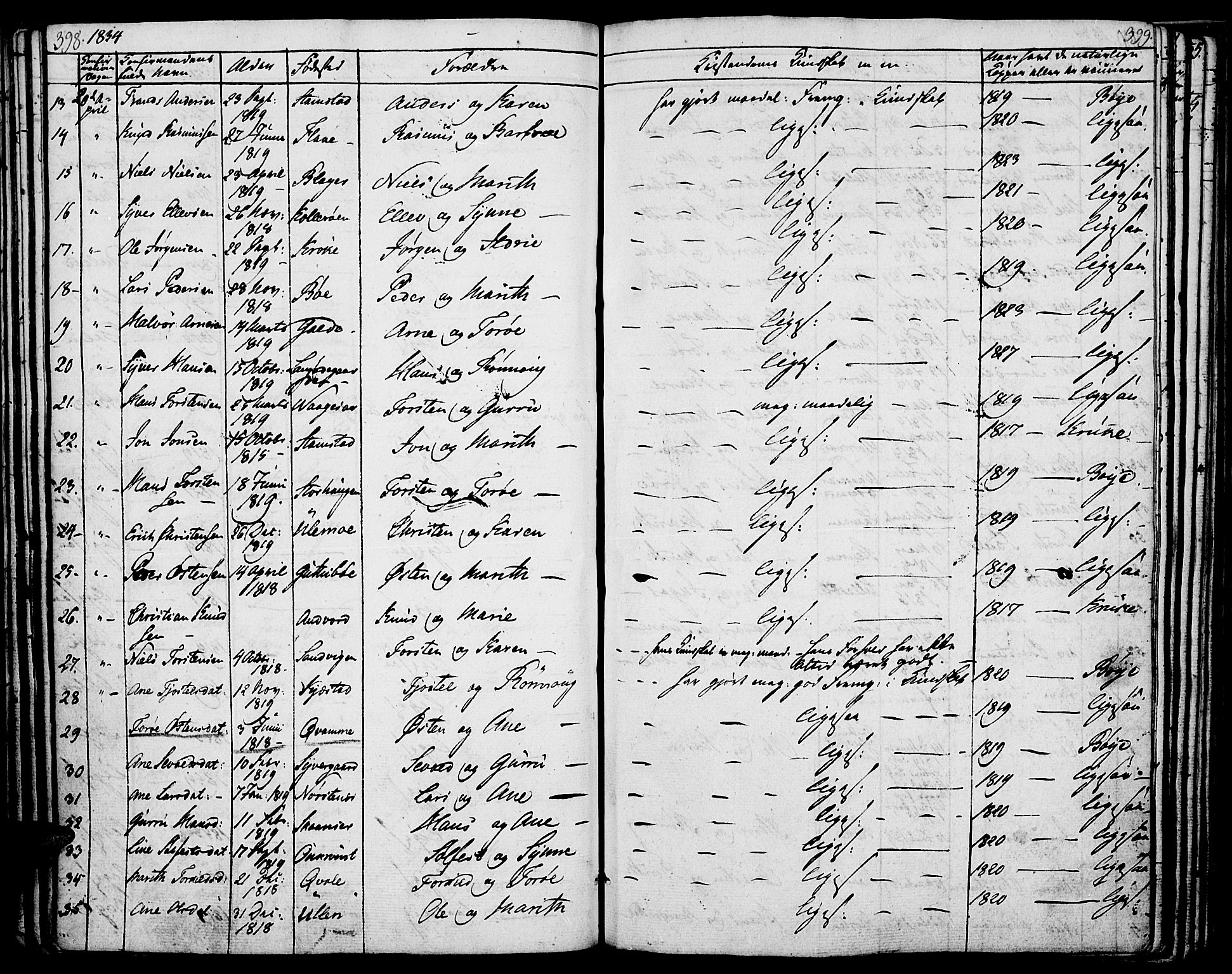 Lom prestekontor, SAH/PREST-070/K/L0005: Parish register (official) no. 5, 1825-1837, p. 398-399