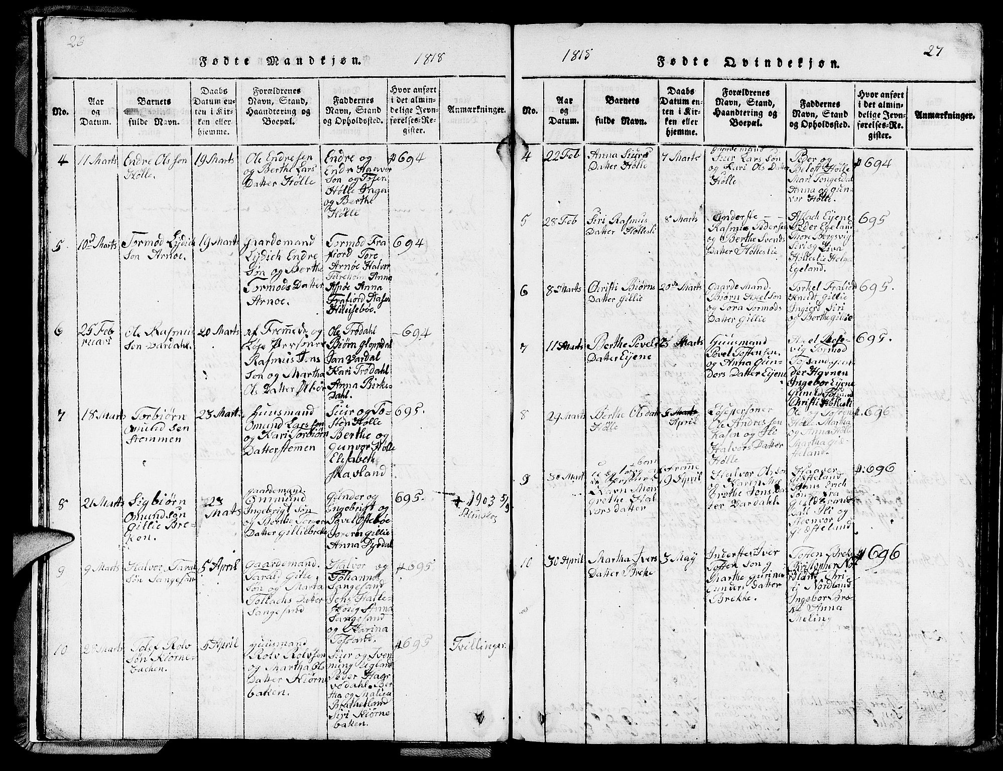 Strand sokneprestkontor, AV/SAST-A-101828/H/Ha/Hab/L0002: Parish register (copy) no. B 2, 1816-1854, p. 26-27