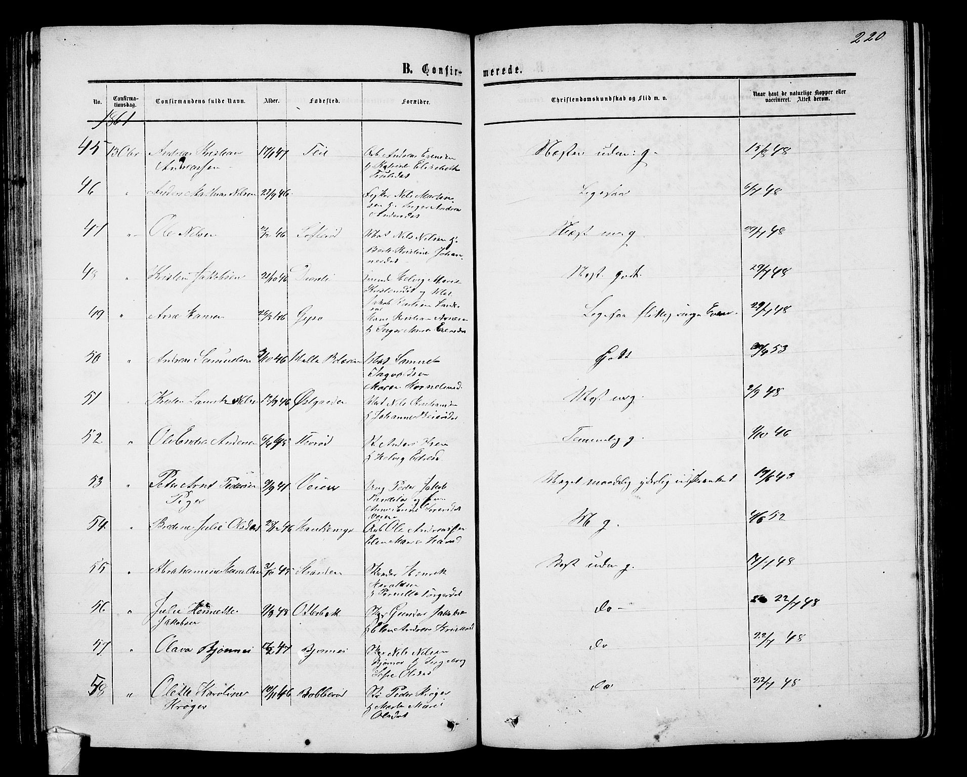 Nøtterøy kirkebøker, AV/SAKO-A-354/G/Ga/L0002: Parish register (copy) no. I 2, 1860-1877, p. 220