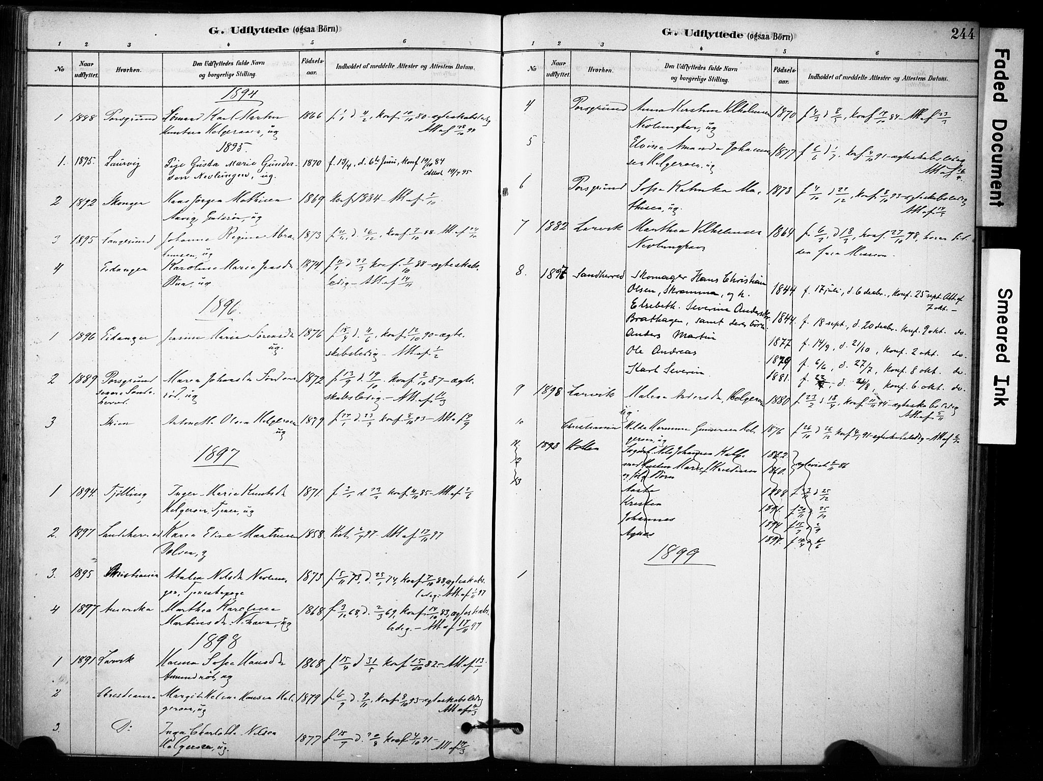 Brunlanes kirkebøker, AV/SAKO-A-342/F/Fb/L0001: Parish register (official) no. II 1, 1878-1899, p. 244