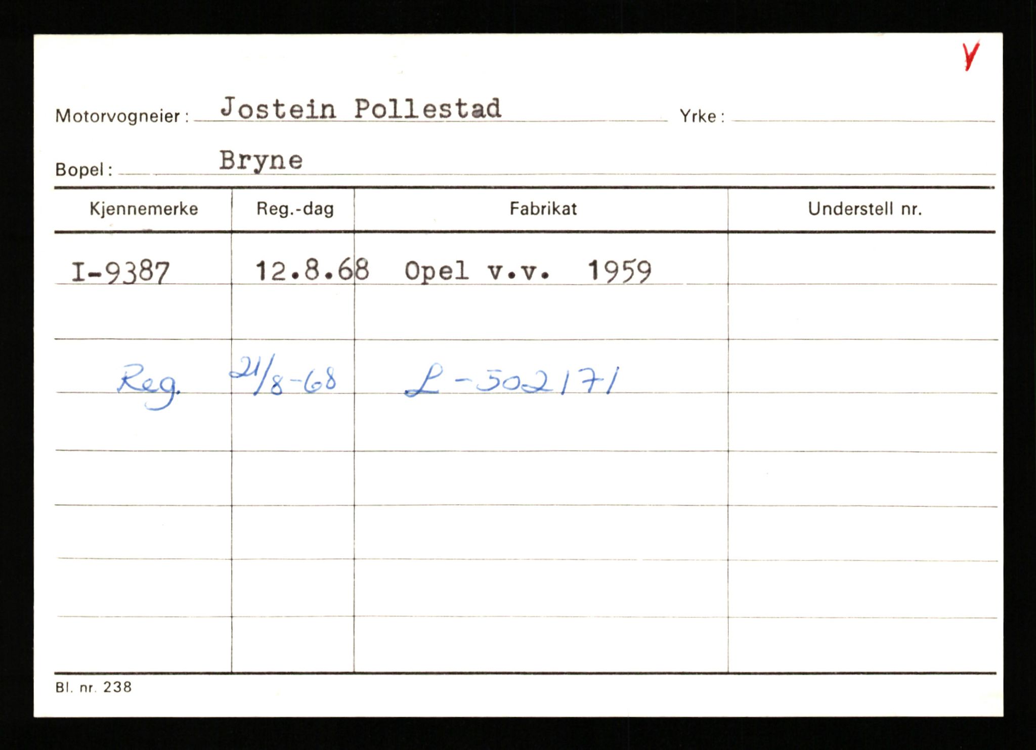 Stavanger trafikkstasjon, AV/SAST-A-101942/0/G/L0002: Registreringsnummer: 5791 - 10405, 1930-1971, p. 2419